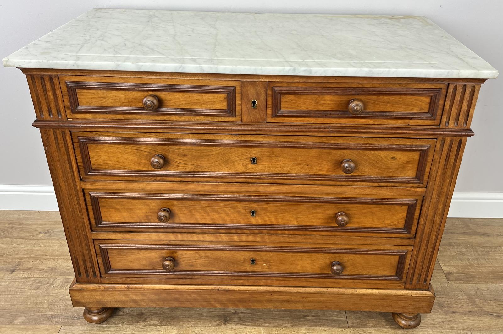 Chest of Drawers Antique French Walnut Marble Top Cabinet (1 of 13) Chest of Drawers Antique French Walnut Marble Top Cabinet (1 of 13)