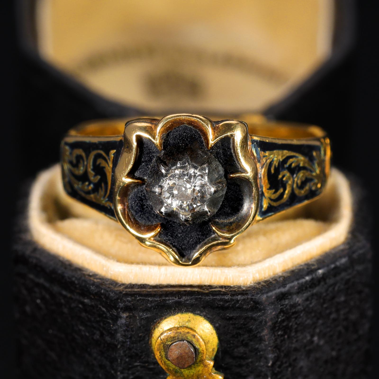 The Antique 1844 Diamond & Enamel Mourning Ring (1 of 11)