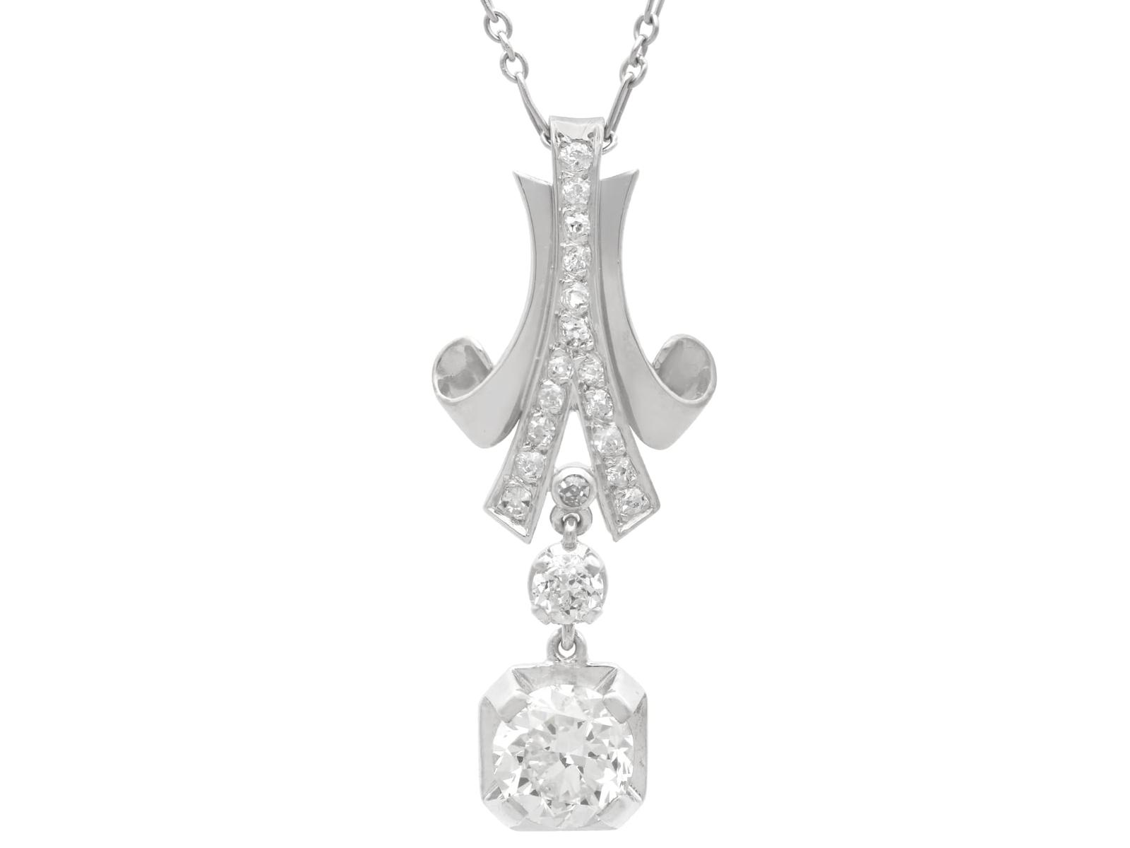 Antique Art Deco 2.29ct Diamond and Platinum Pendant Circa 1930 (1 of 15)