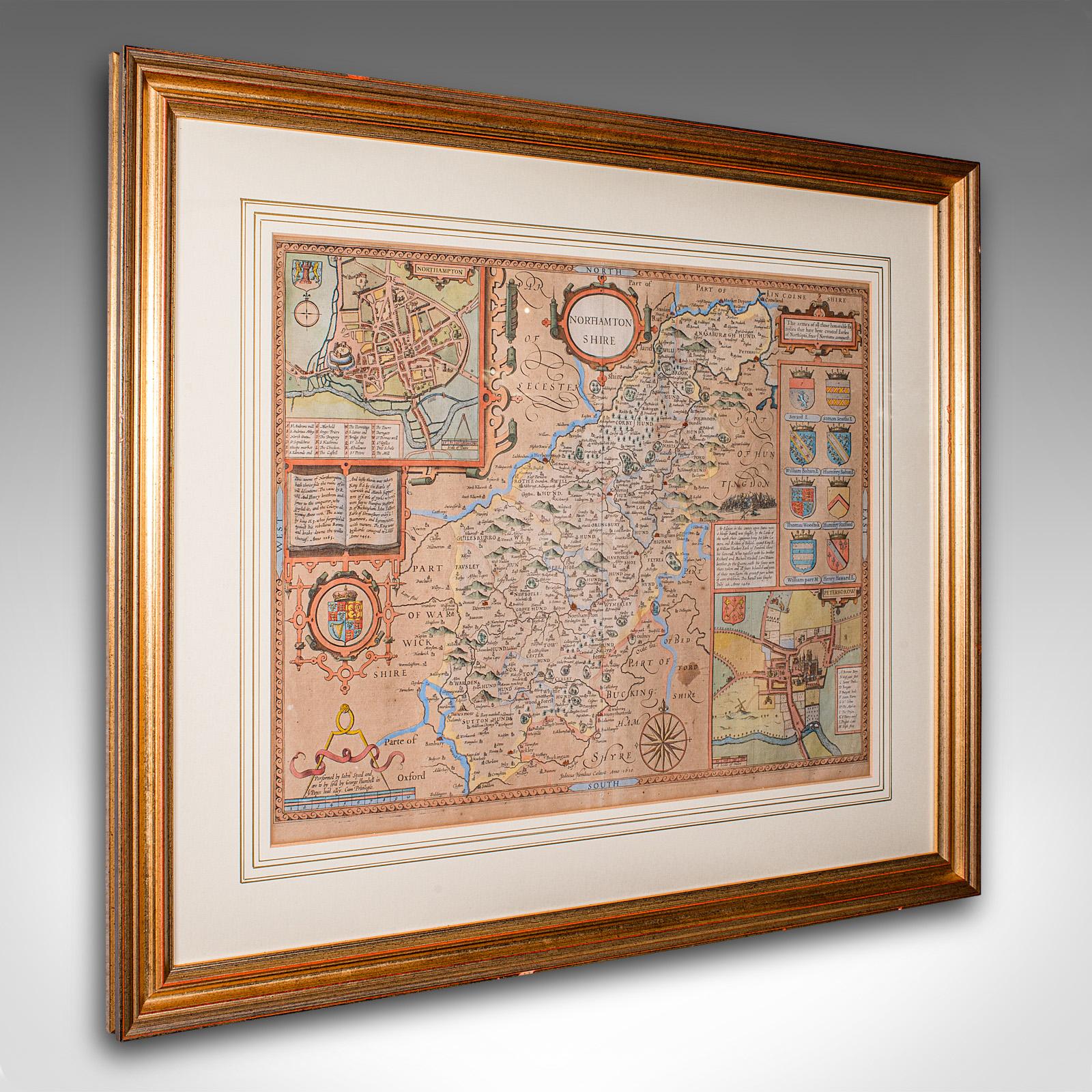 Large Antique Lithography Map, Northamptonshire, Framed Cartography - John Speed (1 of 12)