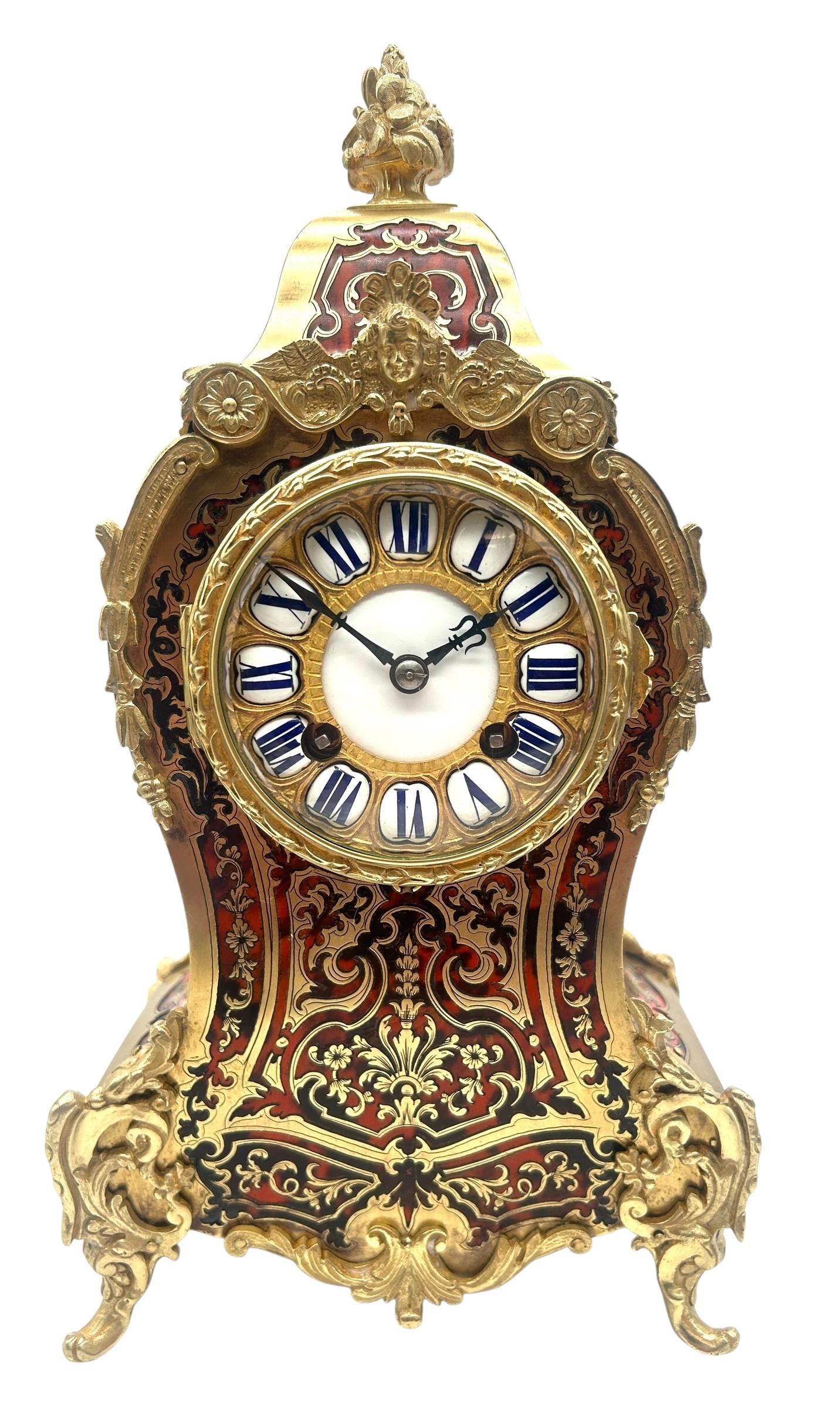 Quality Boulle Inlaid Mantel Clock – Red and Ormolu Inlay - 8-day Mantle Clock – Circa 1855 (1 of 13) Quality Boulle Inlaid Mantel Clock – Red and Ormolu Inlay - 8-day Mantle Clock – Circa 1855 (1 of 13)