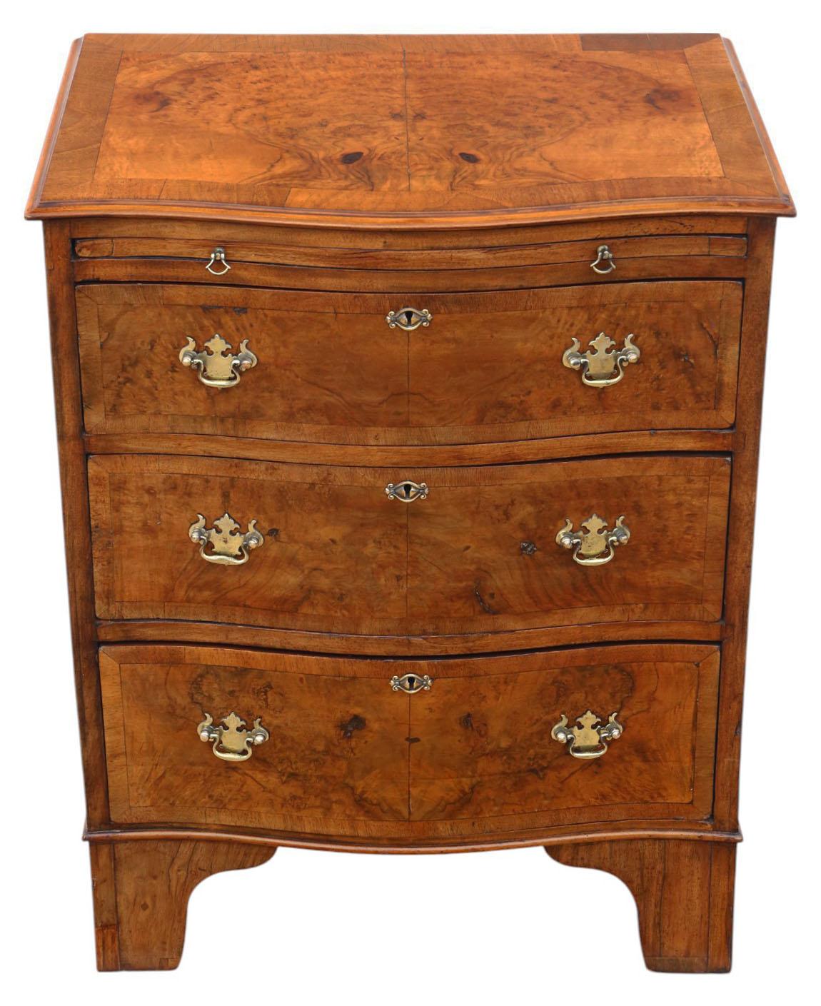 Antique c.1920 Georgian Revival Burr Walnut Serpentine Chest of Drawers – Fine Quality with Brushing Slide (1 of 9)