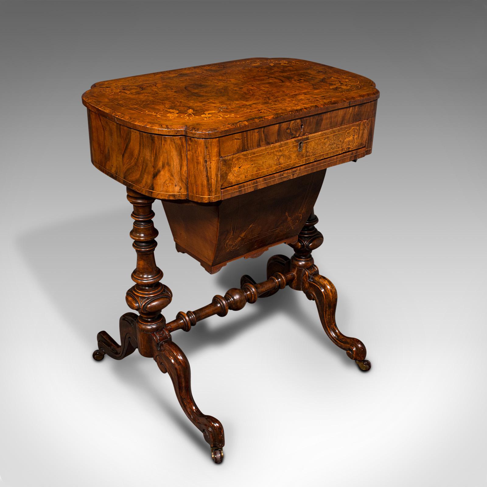 Antique Ladies Work Table, English, Walnut, Writing, Waring & Gillow, Victorian (1 of 12)