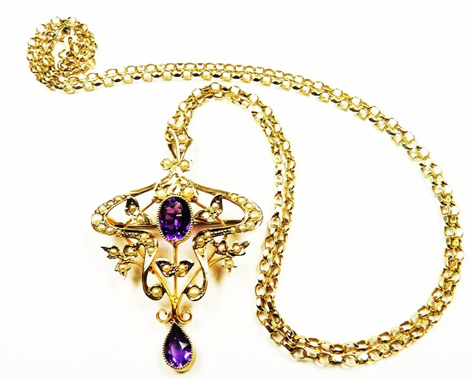 Antique Gold Amethyst And Seed Pearl Necklace (1 of 10)