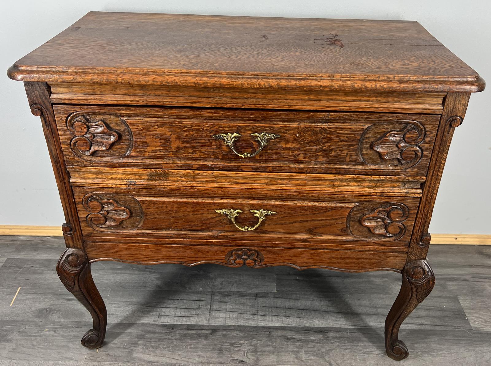 Cabinet Vintage French Style Oak Carved 2 Drawers (1 of 12)
