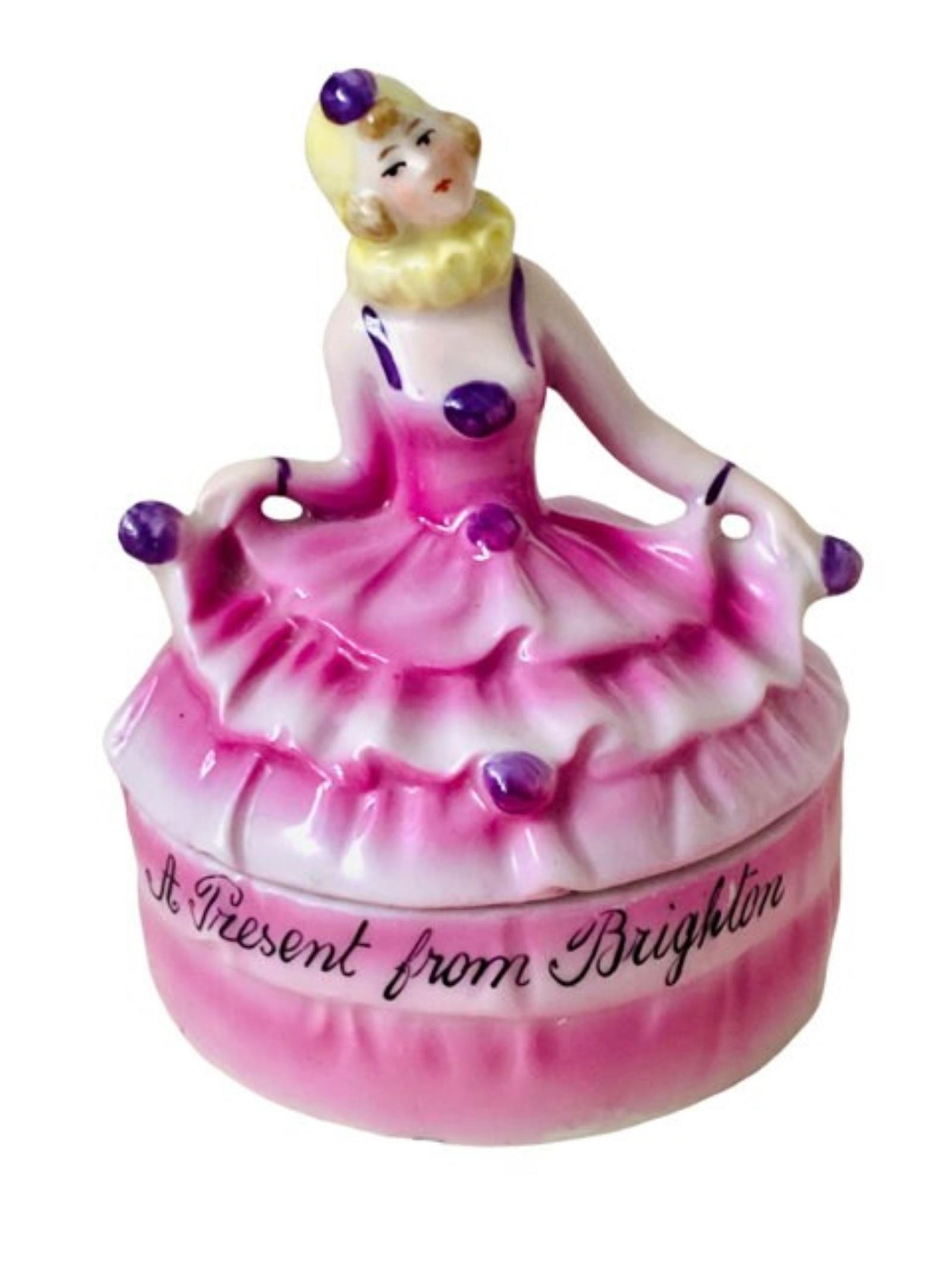 Art Deco German Porcelain Figural Mardi Gras Lady Souvenir Dressing Table Box / Powder Pot c.1930 (1 of 8) Art Deco German Porcelain Figural Mardi Gras Lady Souvenir Dressing Table Box / Powder Pot c.1930 (1 of 8)