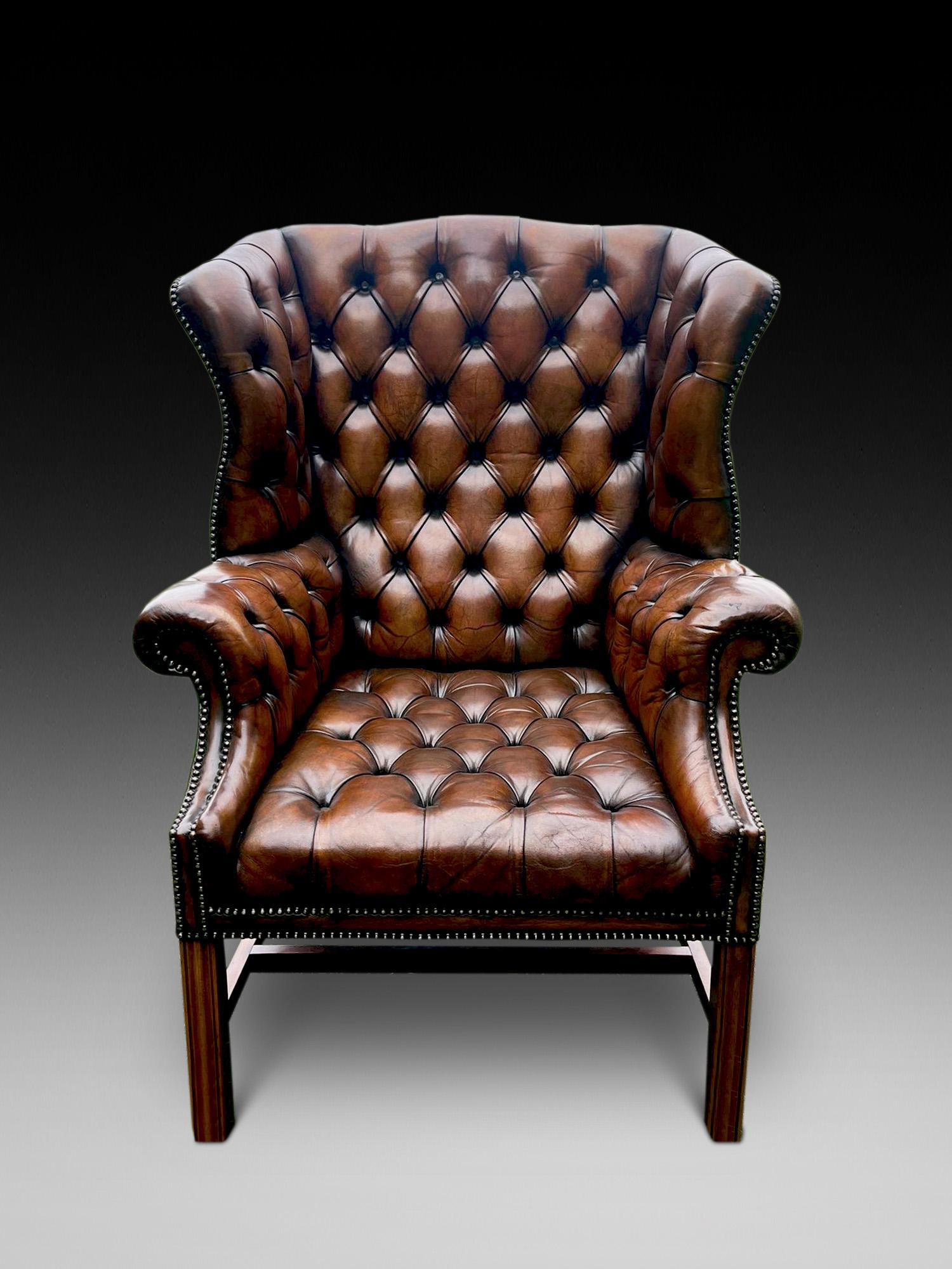 20th Century Leather Wing Armchair (1 of 3)