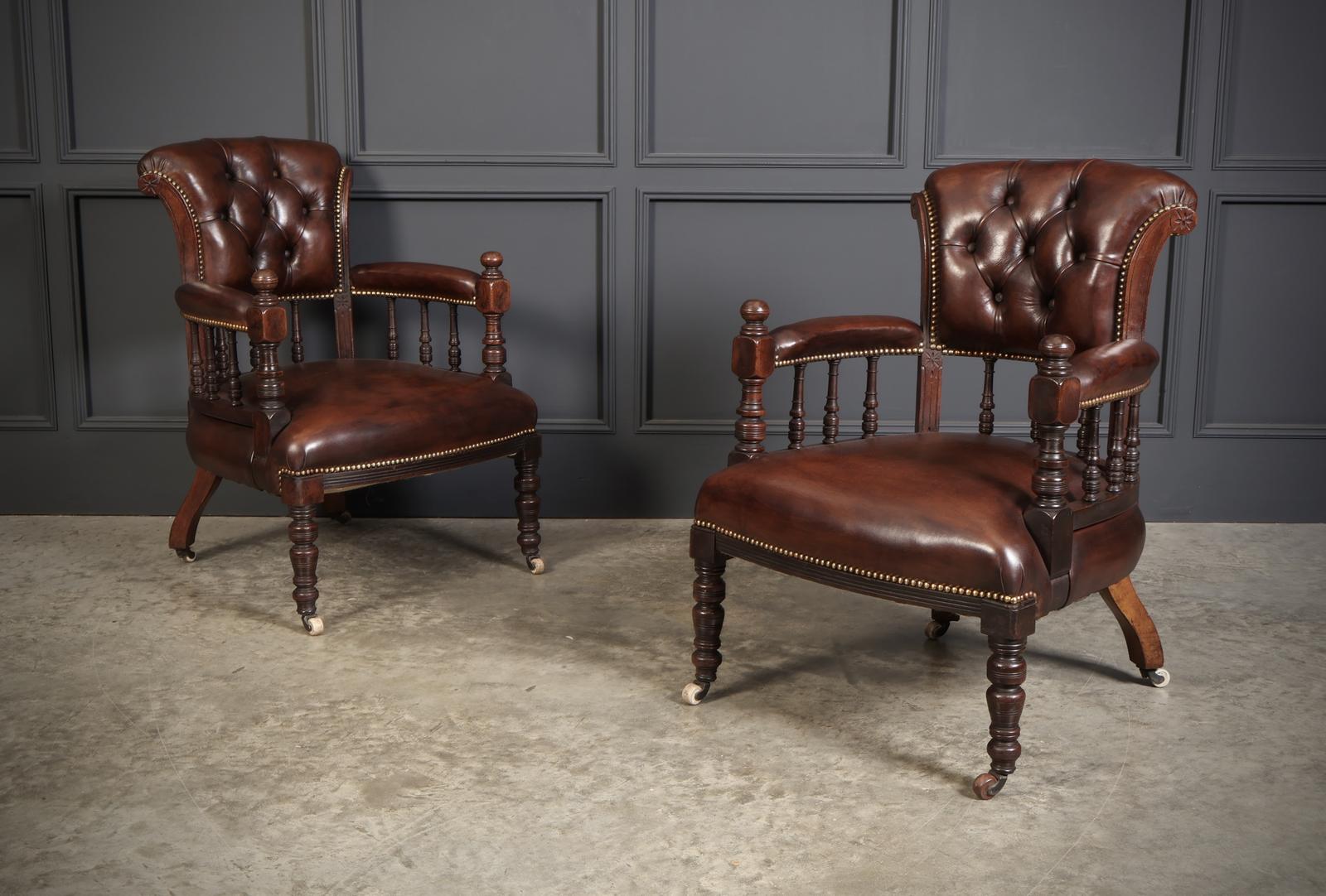 Pair of Victorian Mahogany & Leather Desk Chairs (1 of 11) Pair of Victorian Mahogany & Leather Desk Chairs (1 of 11)