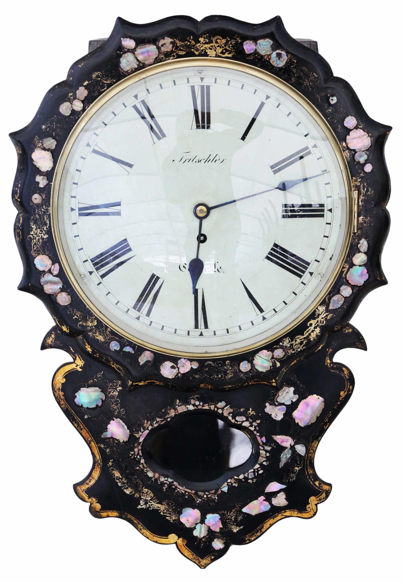 Antique Victorian Single Fusee Wall Clock with Mother of Pearl Inlay (1 of 13)