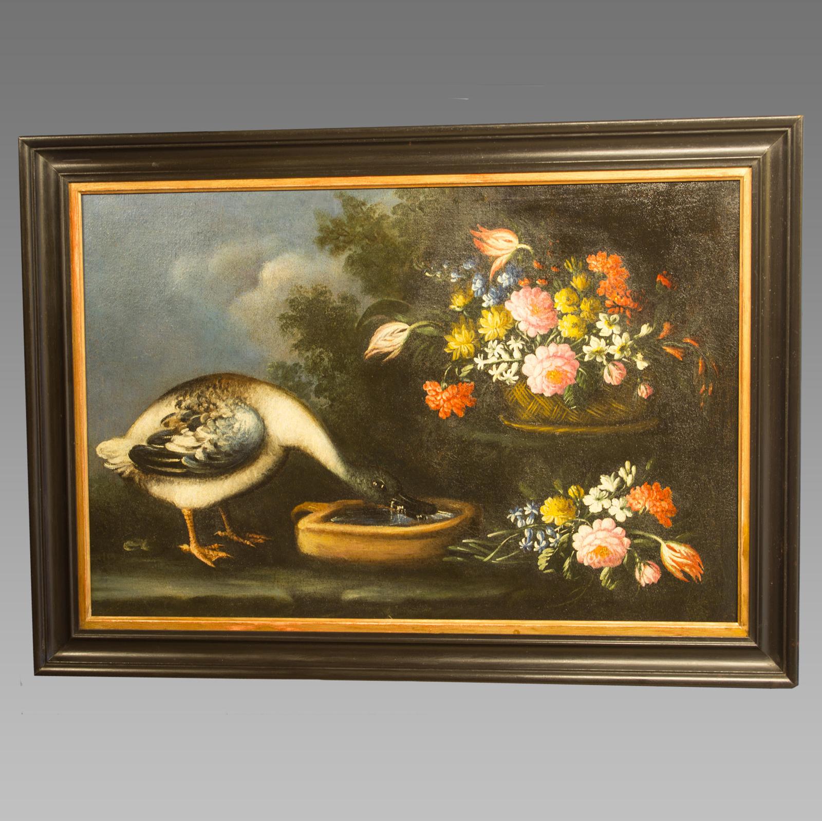 Still Life Painting with Goose Drinking - Oil on Canvas - 18th Century (1 of 10)