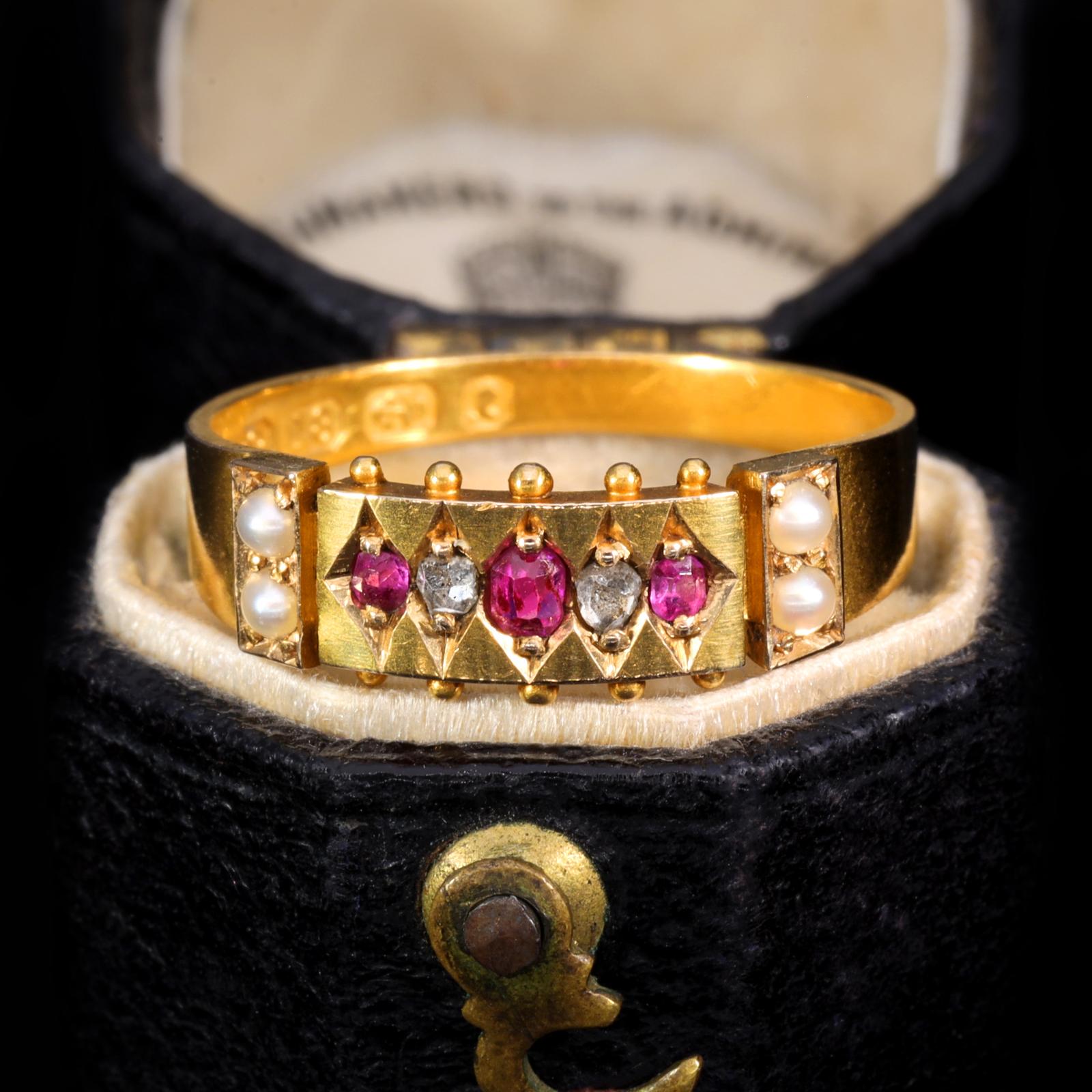 The Antique Victorian 1879 Ruby, Pearl & Rose Cut Diamond Ring (1 of 7)