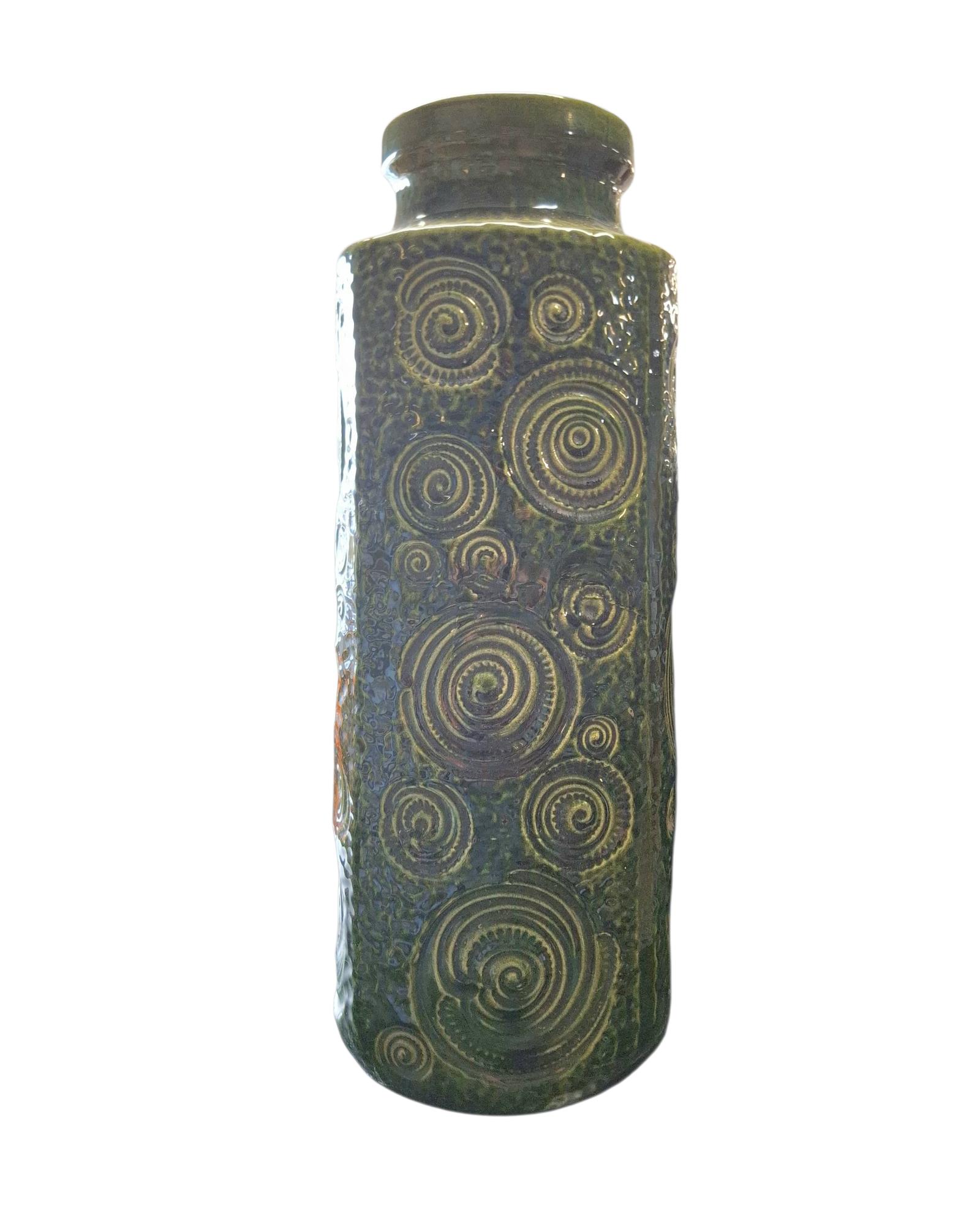 Late 1960s West Germany Green Swirl Floor Vase (1 of 3)
