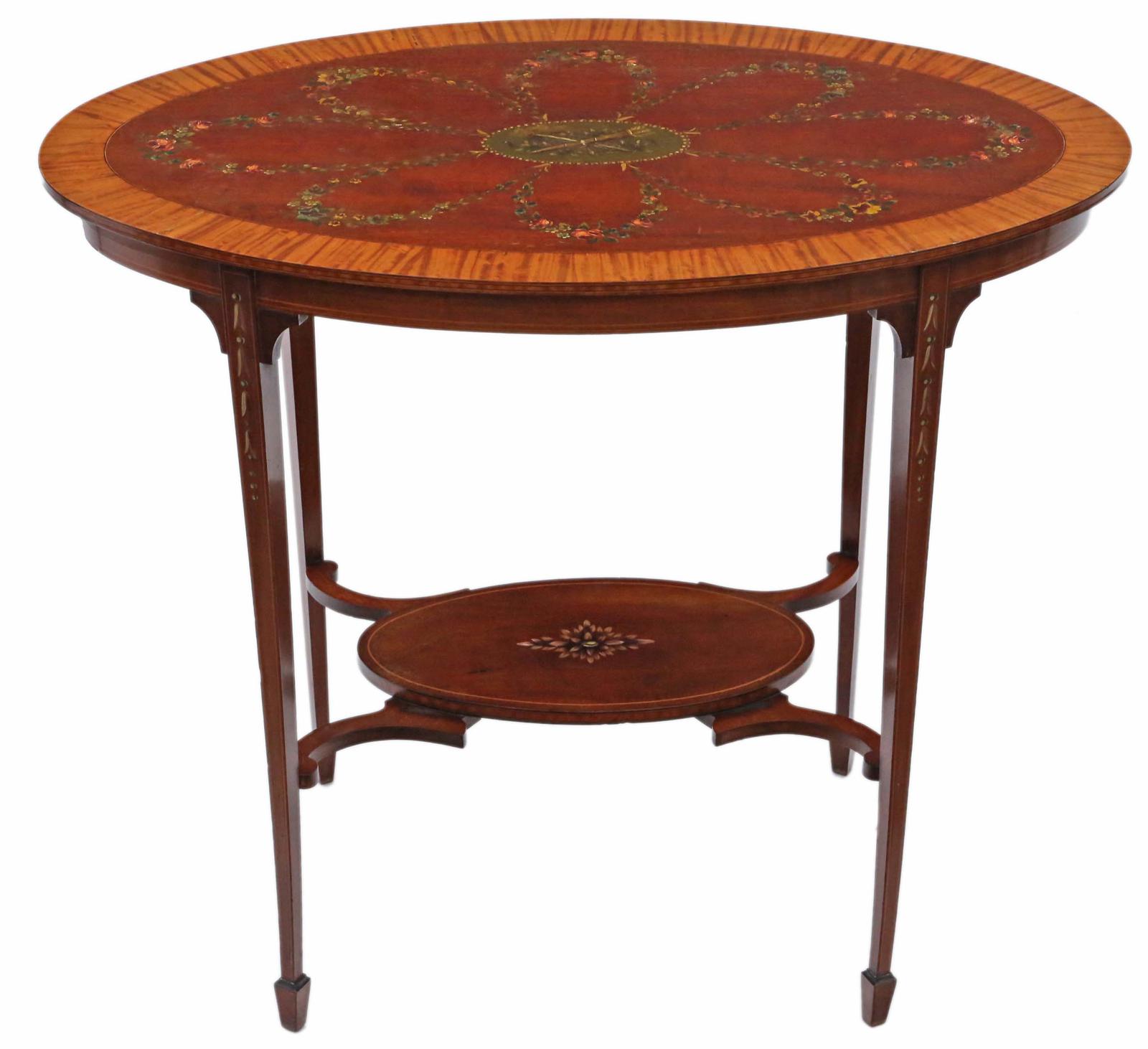 19th Century Decorated Satinwood & Mahogany Table  / Occasional Table (1 of 6)