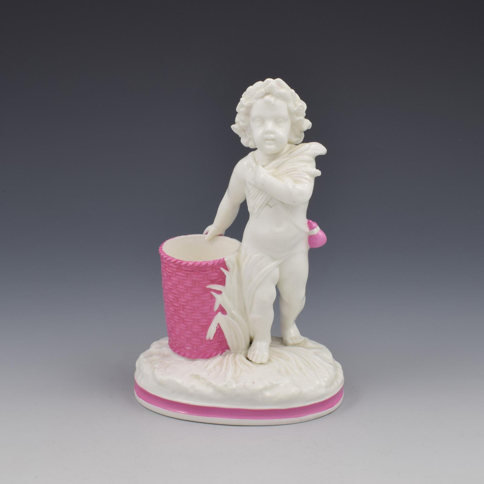 Victorian Minton Pink & White Glazed Porcelain Figure Match Striker / Flower Holder c.1870 (1 of 12)