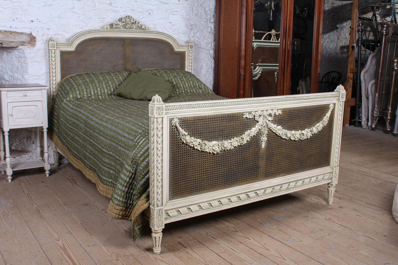 Gorgeous Carved & Caned Louis XVI Style Bed (1 of 8)