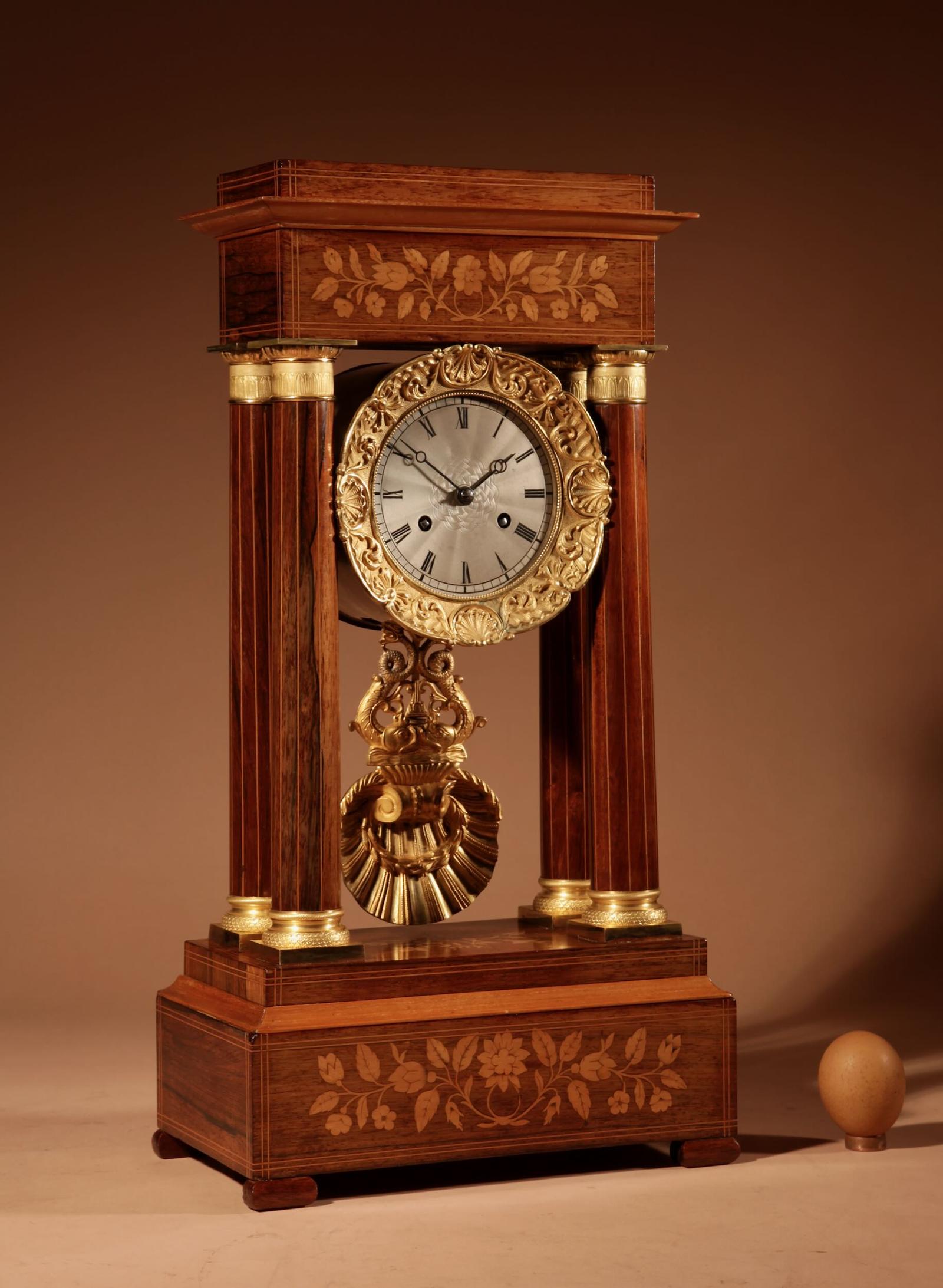 A Very Stylish Louis-philippe Rosewood/palisandre Inlaid With Lemon Wood and Ormolu Portico Clock Circa: 1830-70 (1 of 10)