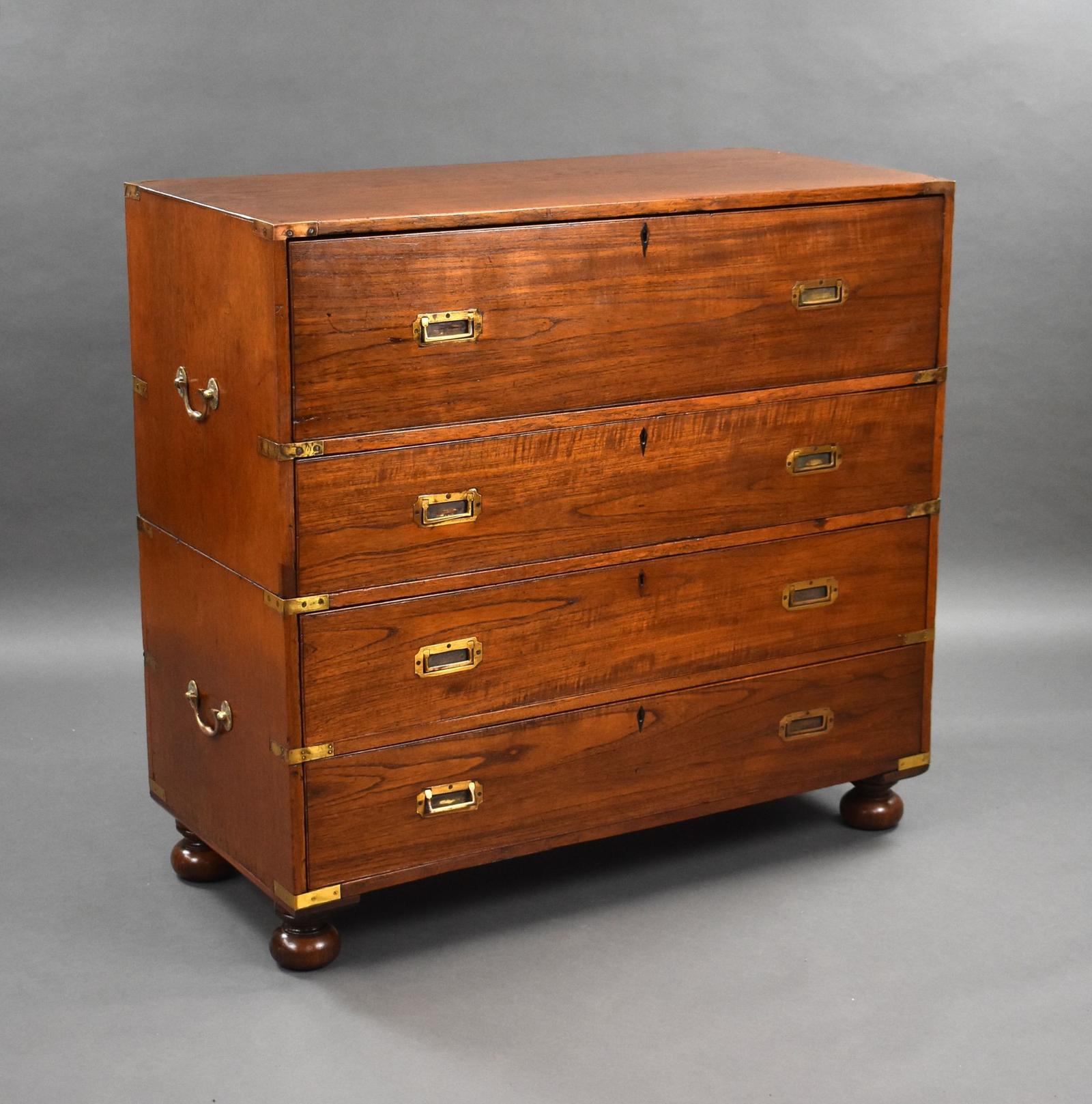 Victorian Teak Campaign Secretaire Chest (1 of 11)
