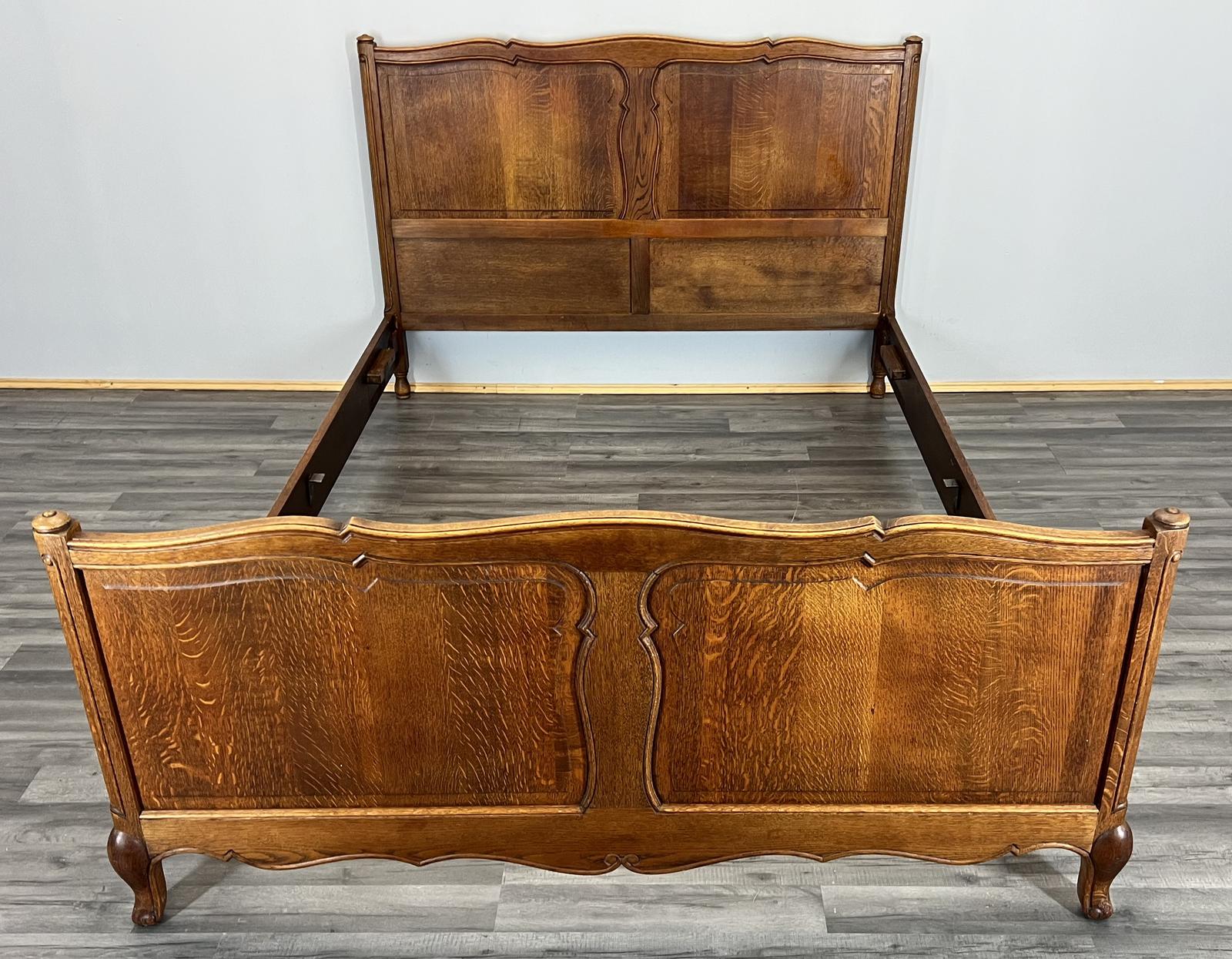 Bed - Vintage French Double Bed Frame Oak Carved Headboard (1 of 12)