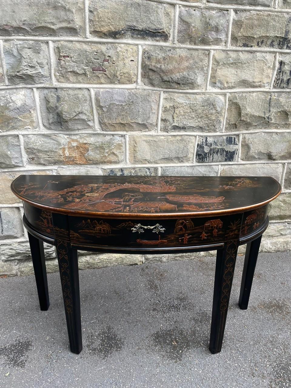 Decorative Black Lacquered Chinoiserie Console Table (1 of 13)