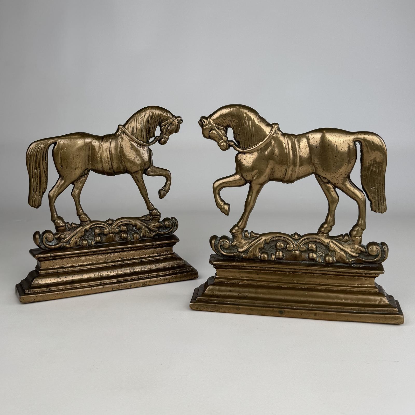 Antique 19th Century Pair of Brass Horse Shaped Doorstops (1 of 5)
