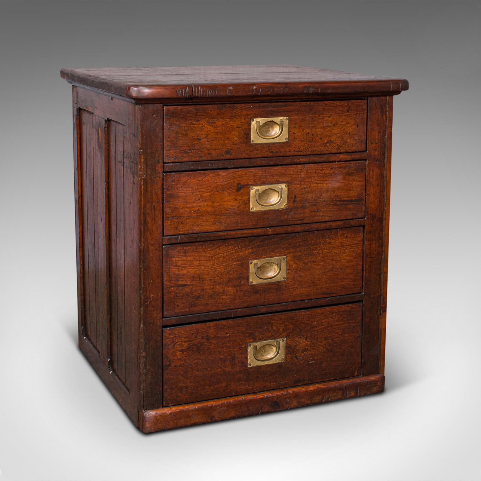 Antique Campaign Chest of Drawers, English, Pitch Pine, Shop Retail, Victorian (1 of 11)