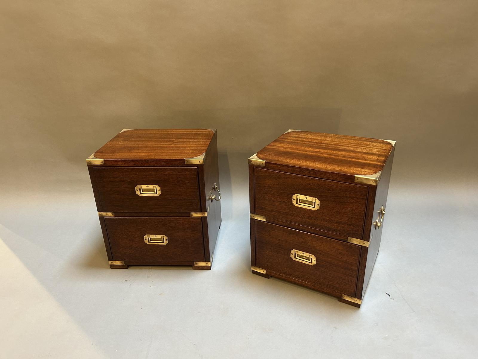 Pair of Vintage Campaign Bedside Chests (1 of 8)