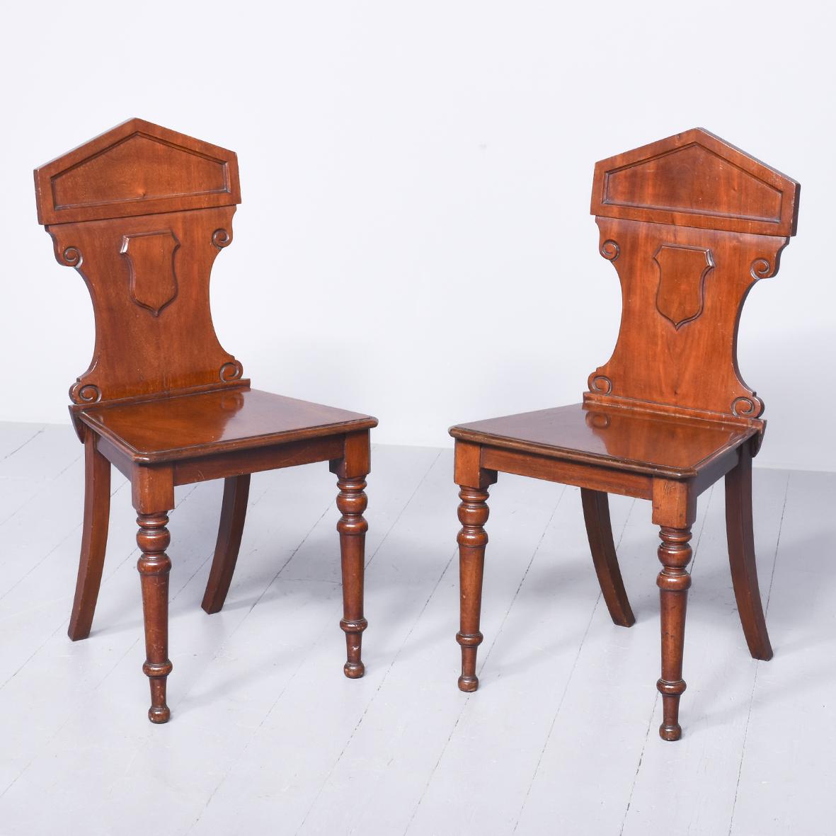 Pair of George IV Mahogany Hall Chairs (1 of 7)