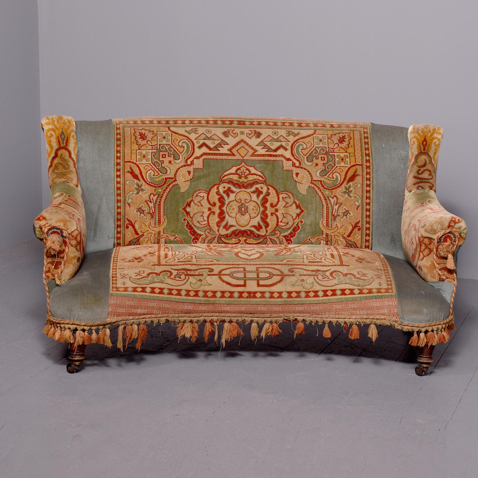 Unusual Victorian Carpet Upholstered Sofa (1 of 8)
