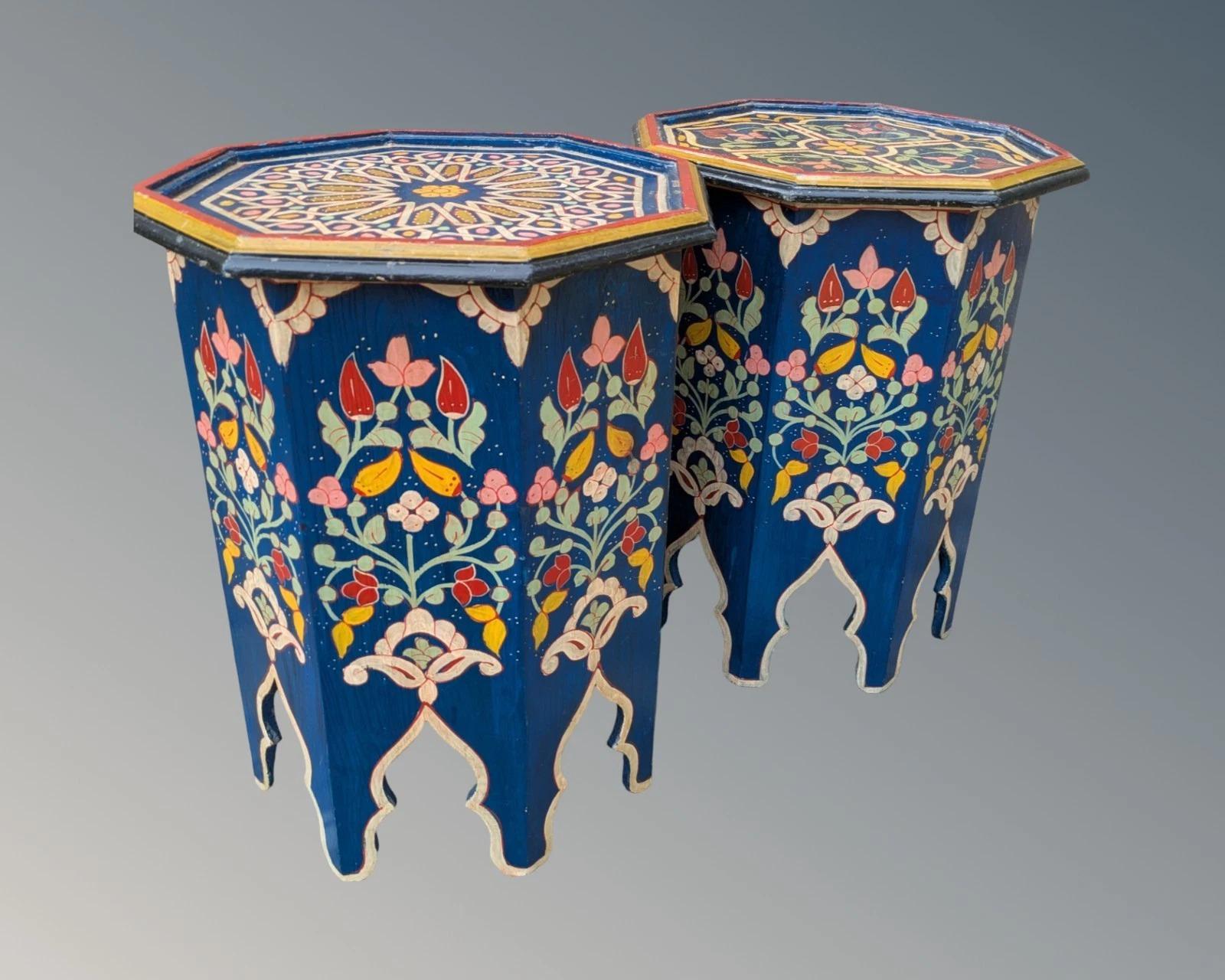 Rare Pair of Folk Art Painted Middle Eastern Tables (1 of 10)