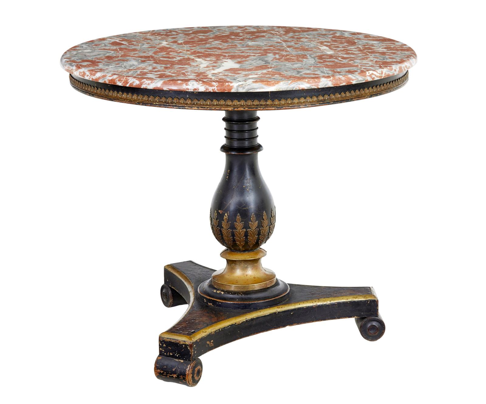 19th Century Ebonised Marble Top Centre Table (1 of 10)