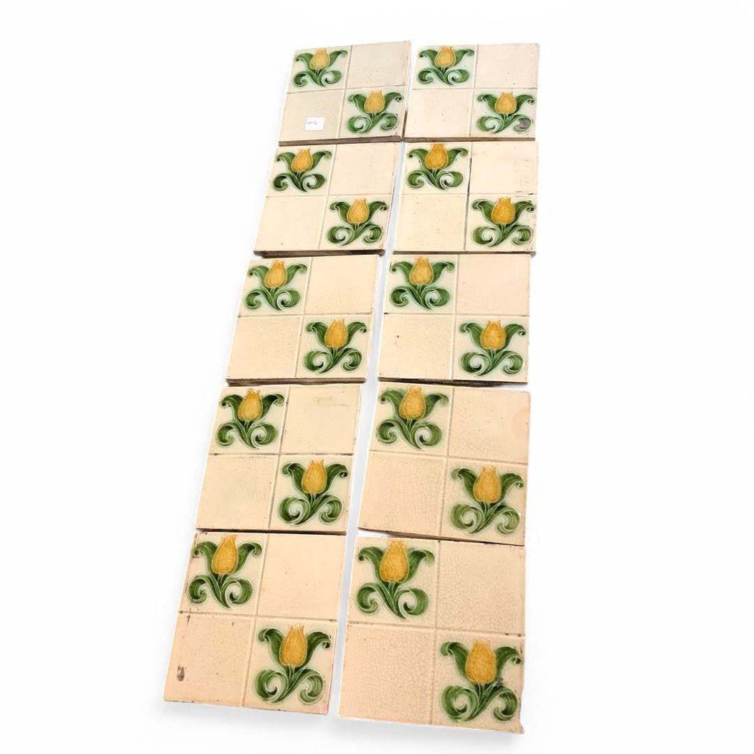 Set of Ten Antique Fireplace Tile Art Nouveau Tulips (1 of 8)