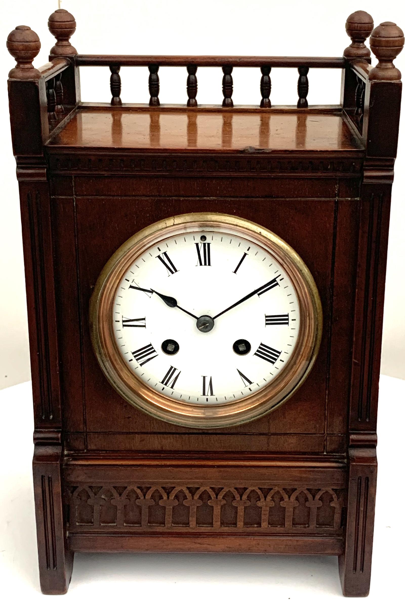 Superb Antique French Mahogany 8-day Striking Bracket Mantel Clock with Gallery Top (1 of 12)