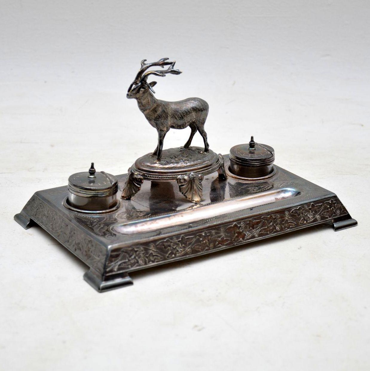 Antique Silver Plate Stag Inkwell Stand by James Deakin (1 of 8) Antique Silver Plate Stag Inkwell Stand by James Deakin (1 of 8)