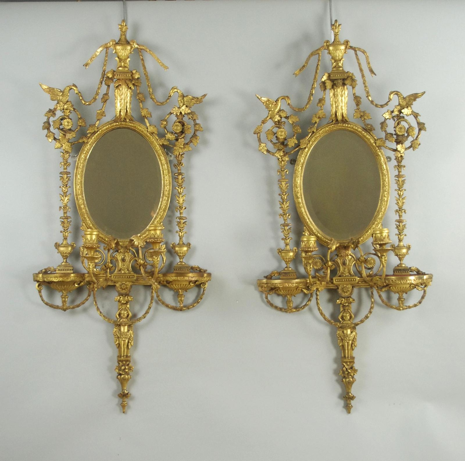 Pair of Victorian Gilt Adam Style Girandole Wall Mirrors with Candle Sconces (1 of 18) Pair of Victorian Gilt Adam Style Girandole Wall Mirrors with Candle Sconces (1 of 18)