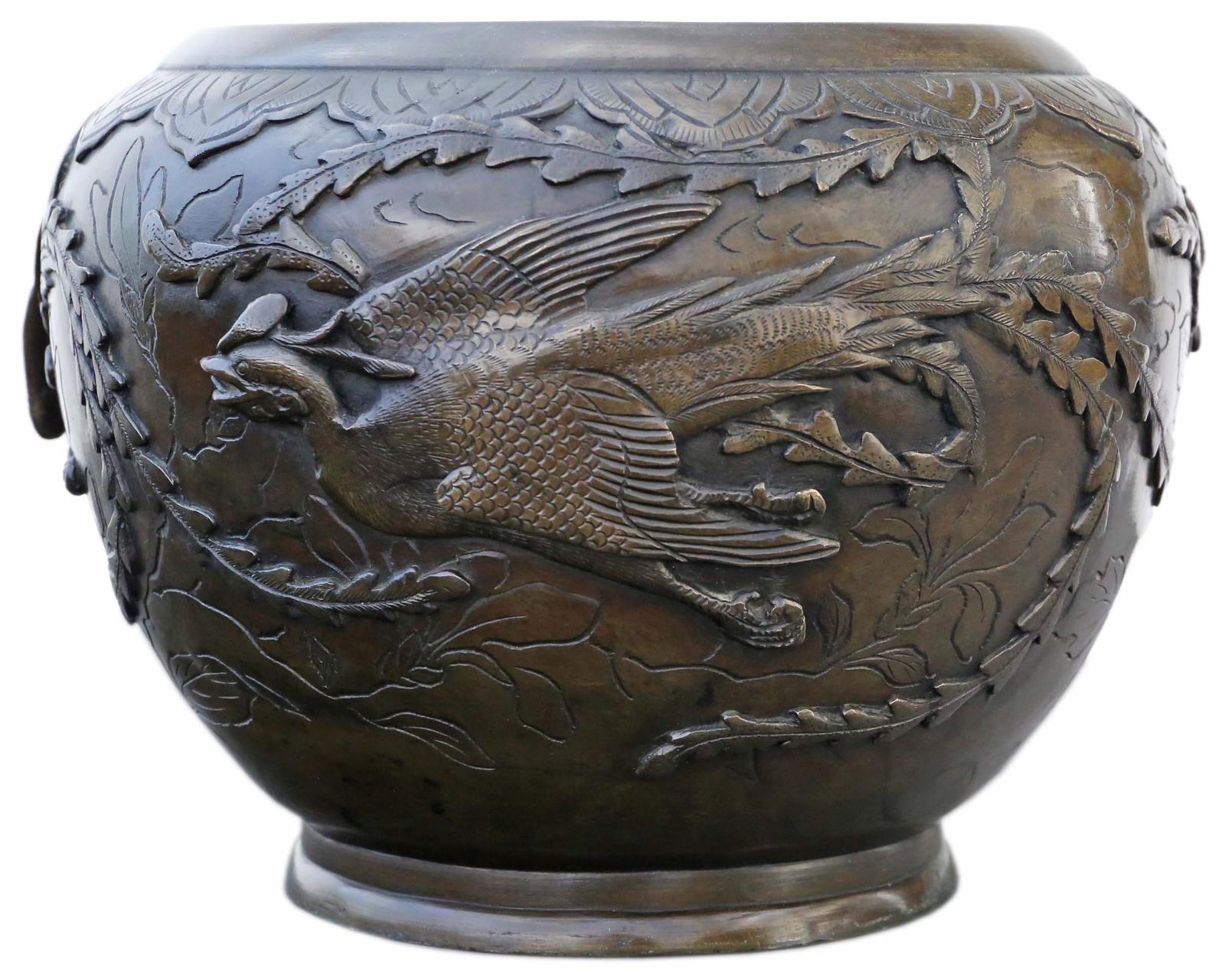 Antique Large Fine Quality Oriental Japanese 19th Century Meiji Period Bronze Bowl Censor Jardinière Planter (1 of 7)