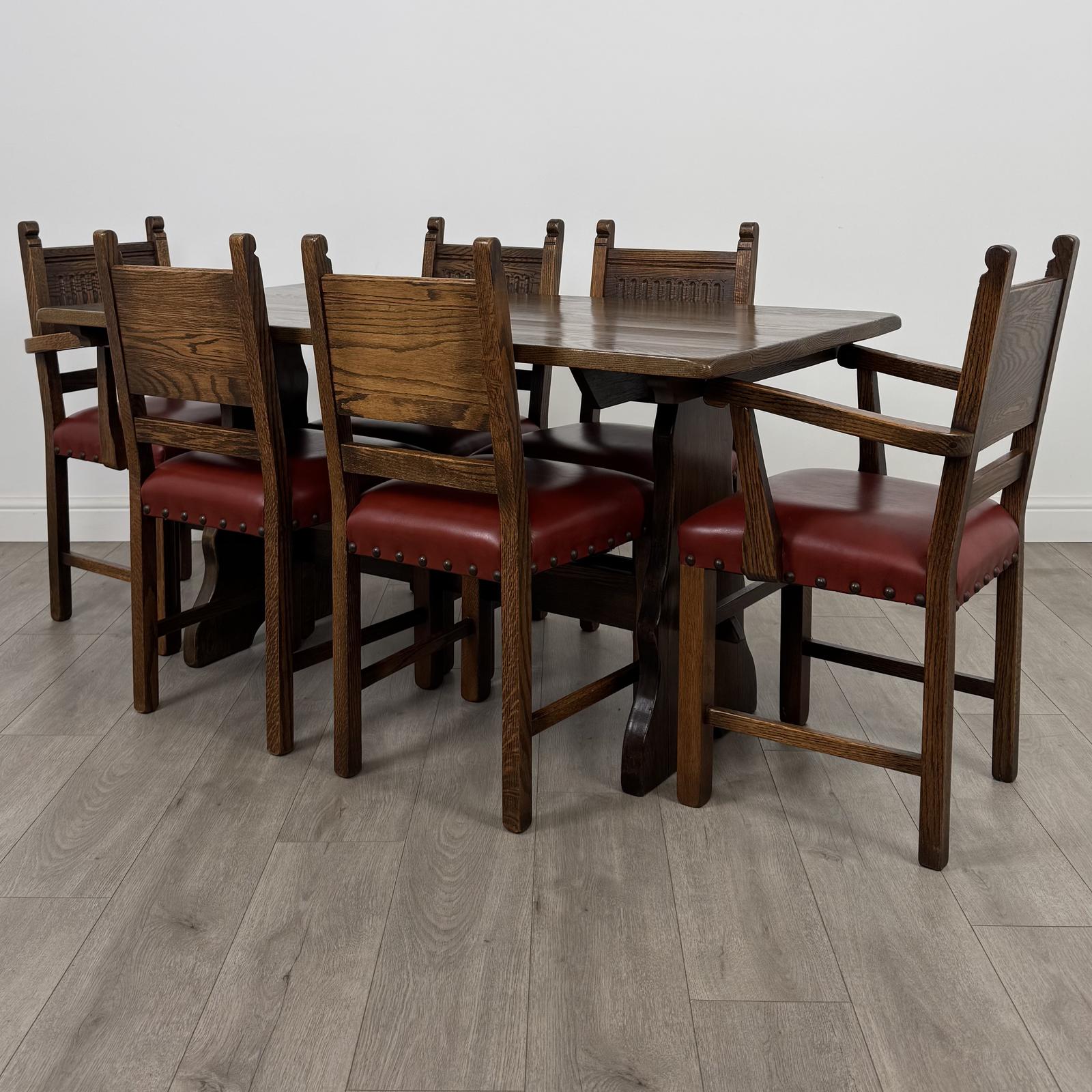 Antique 20th Century Oak Dining Table With 6 Dining Chairs (1 of 15)