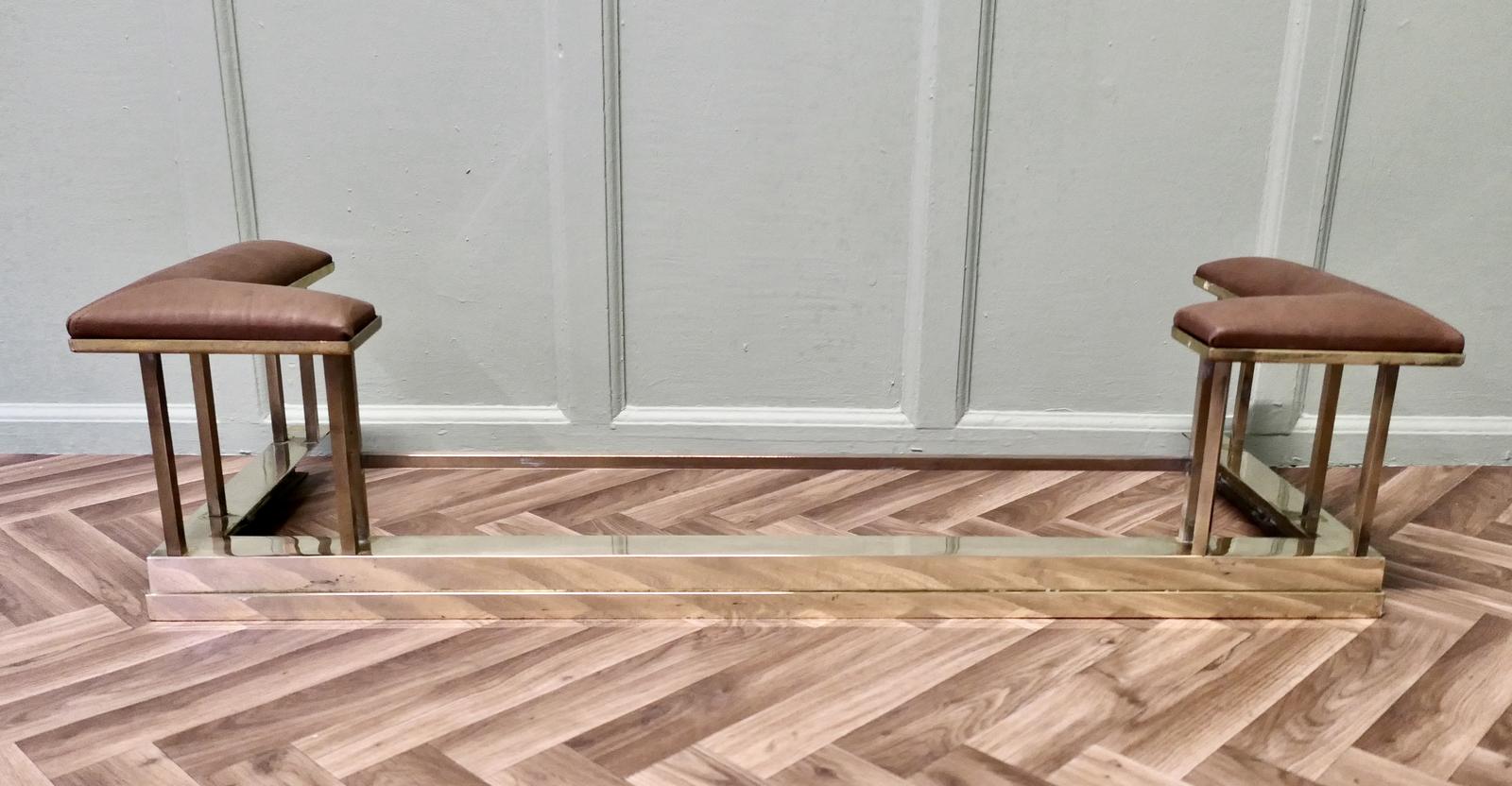 Dainty Art Deco Brass and Leather Club Fender (1 of 6)