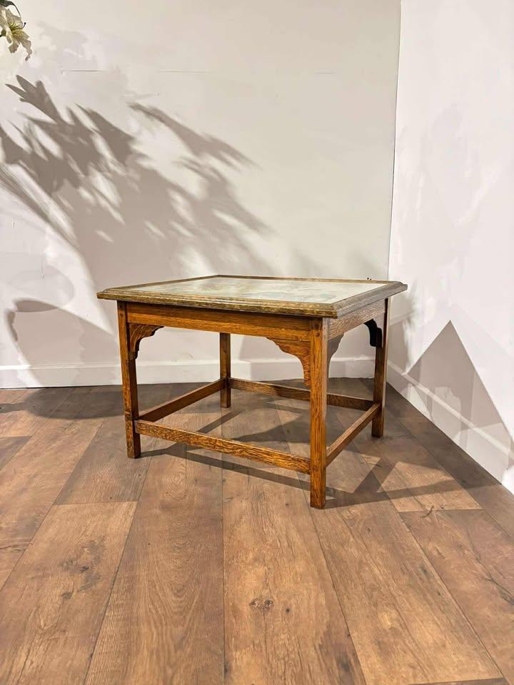 19th Century Oak Occasional Table with Tapestry Top Under Glass (1 of 16)