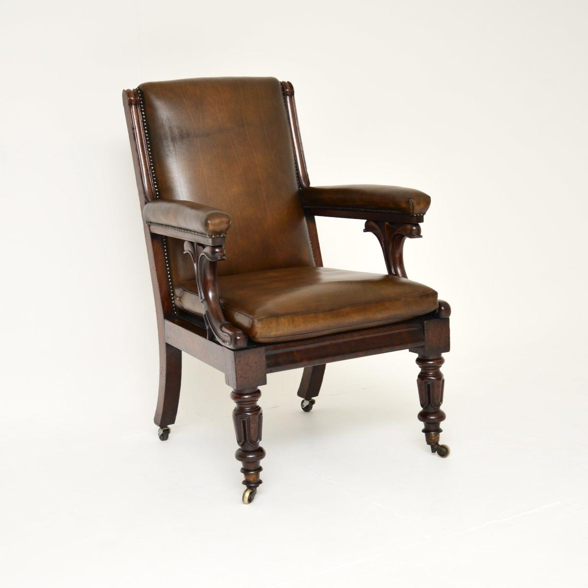 Antique William IV Mahogany & Leather Library Armchair (1 of 10)