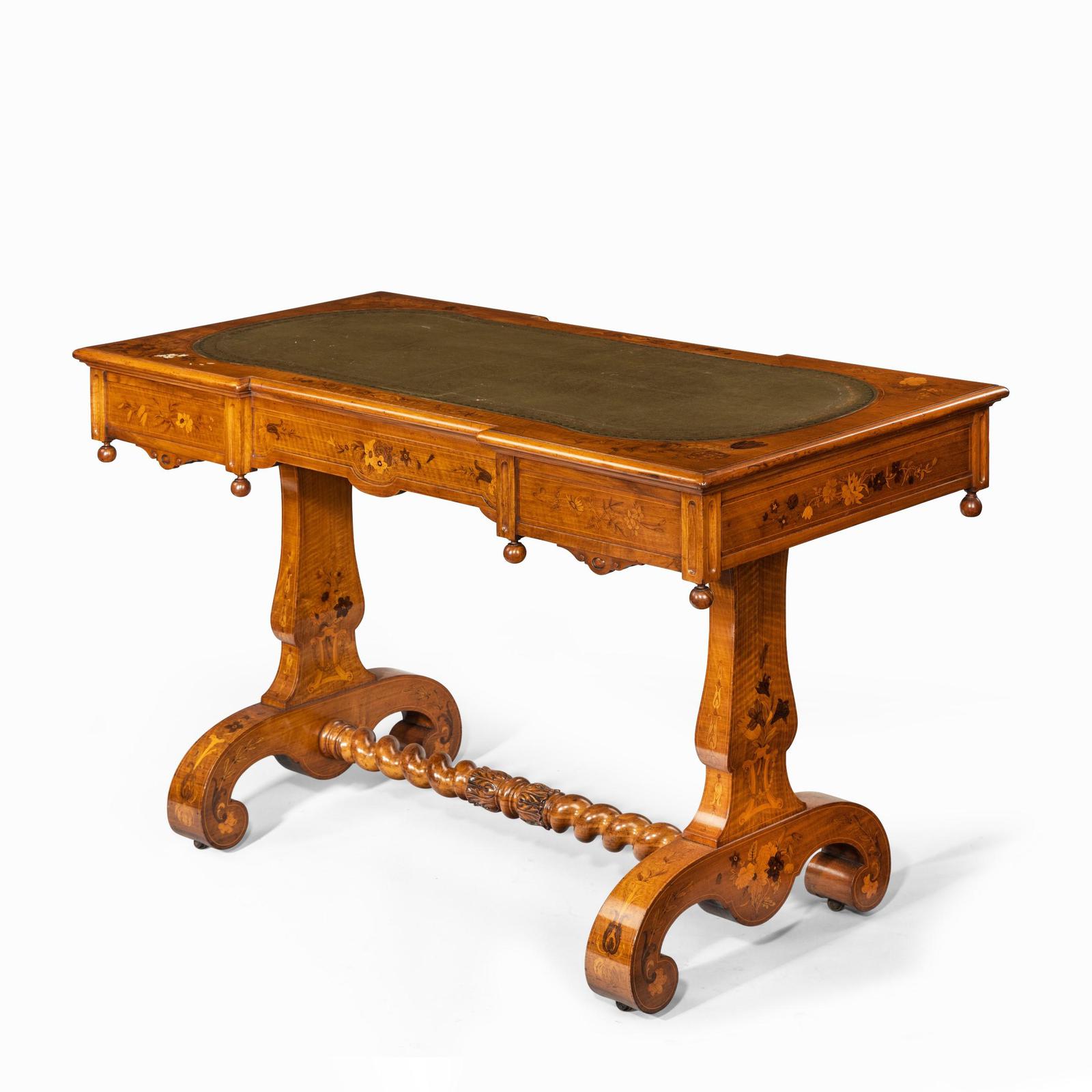 Victorian Walnut Marquetry Writing Table attributed to Edward Holmes Baldock (1 of 17)