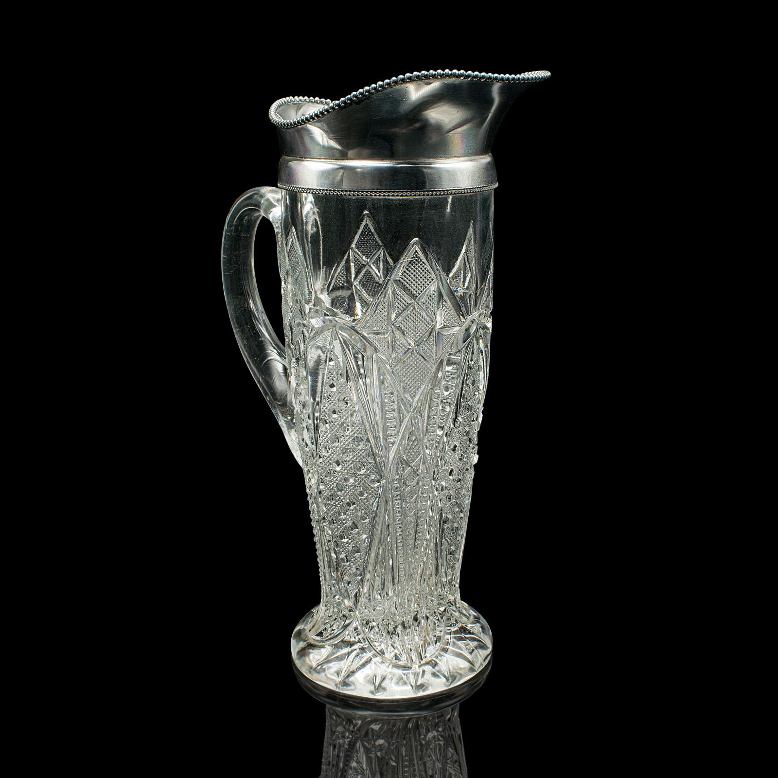 Antique Cut Glass Cordial Ewer, English, Silver Plate, Serving Jug - Edwardian (1 of 9)