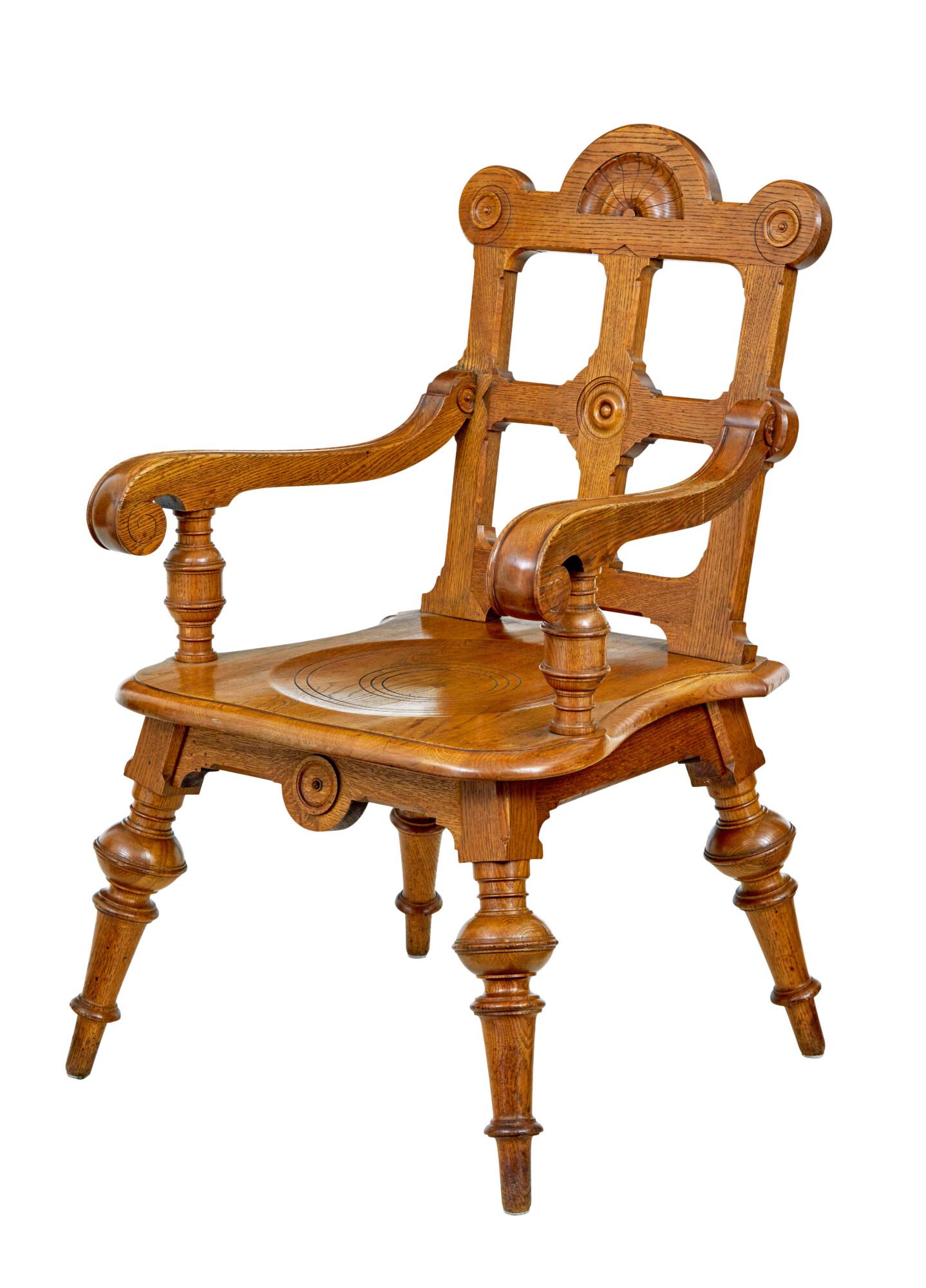 Late 19th Century Carved Oak Arts & Crafts Armchair (1 of 9) Late 19th Century Carved Oak Arts & Crafts Armchair (1 of 9)