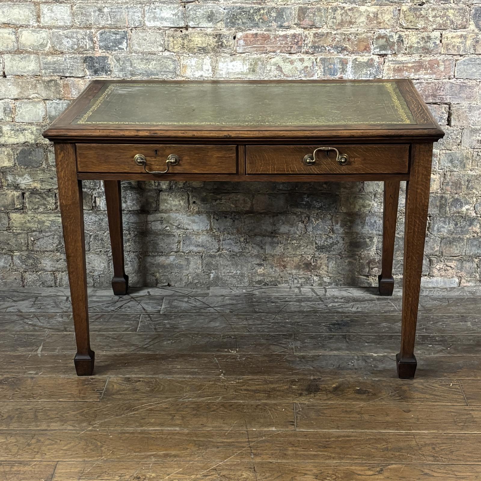 Antique Oak Writing Desk with Leather Top (1 of 5)