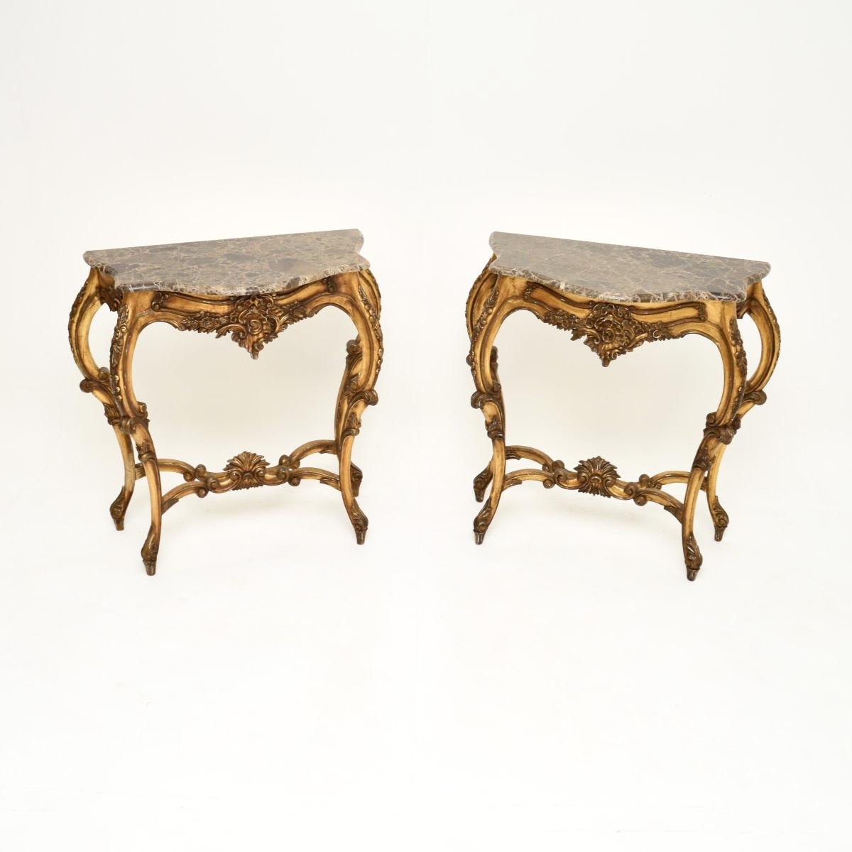 Pair of French Giltwood Marble Top Console Tables (1 of 12)