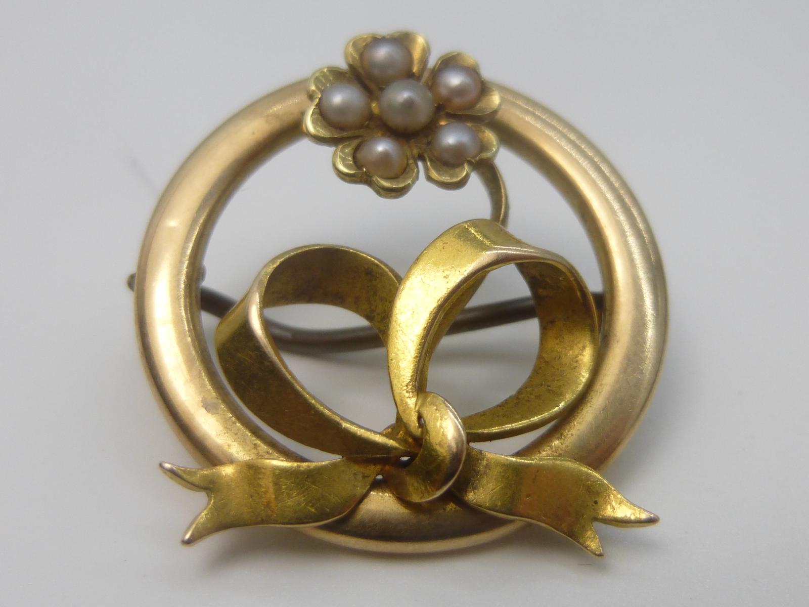 Edwardian Gold & Seed Pearl Brooch (1 of 7)