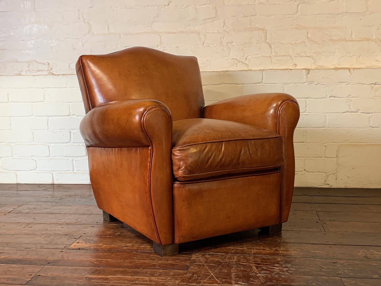 Beautiful French Leather Club Chair, Chapeau de Gendarme Model in Caramel c.1950 (1 of 10) Beautiful French Leather Club Chair, Chapeau de Gendarme Model in Caramel c.1950 (1 of 10)