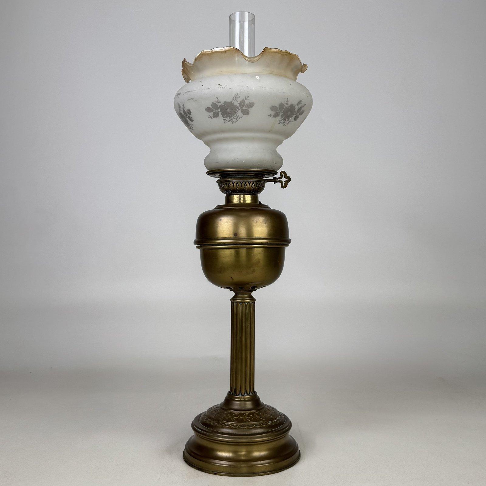 Antique Brass Oil Lamp | Floral Glass Shade | AF-6787 (1 of 6) Antique Brass Oil Lamp | Floral Glass Shade | AF-6787 (1 of 6)