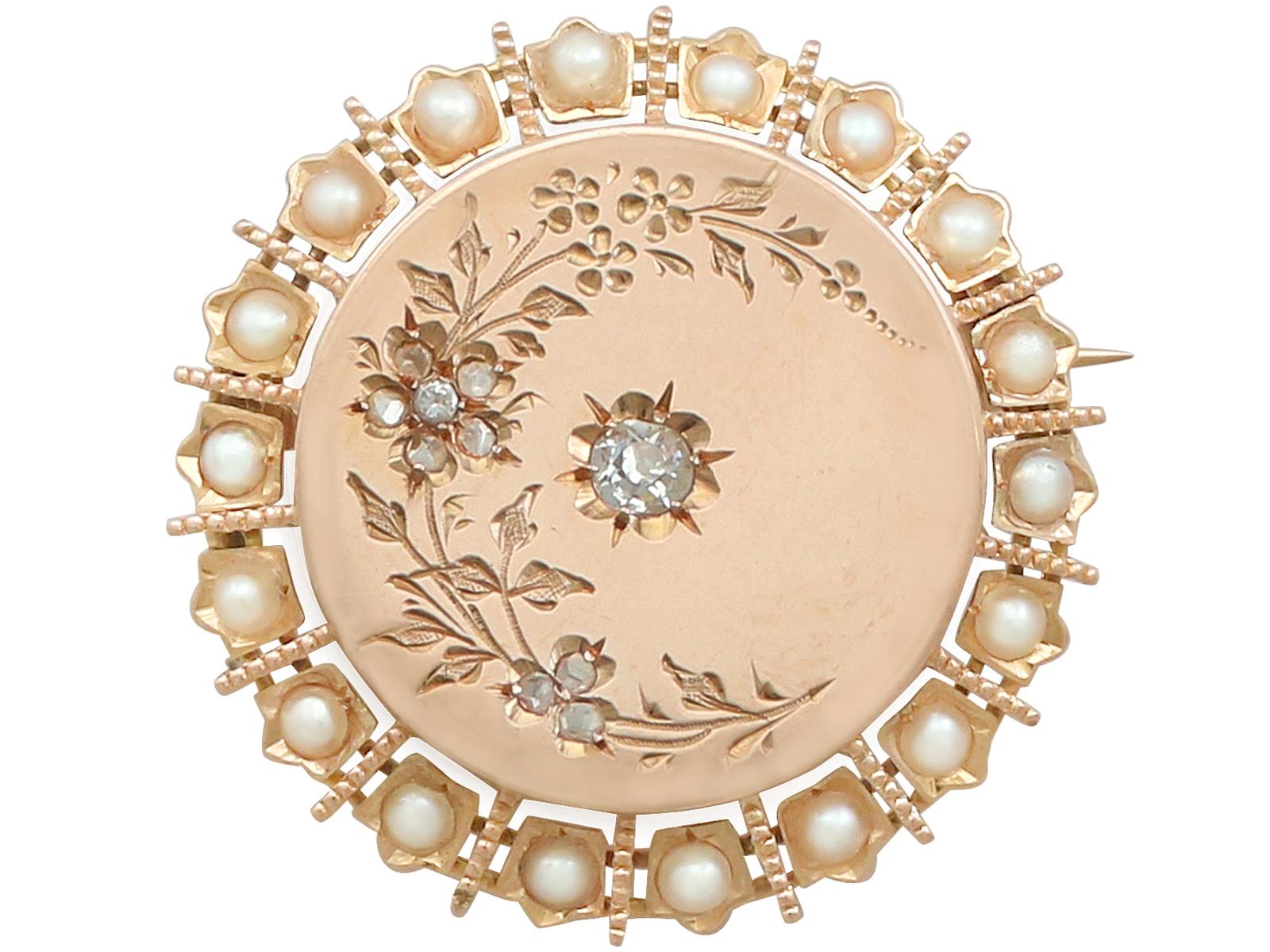 Antique Seed Pearl & 0.25 ct Diamond, 18ct Yellow Gold Brooch (1 of 9)
