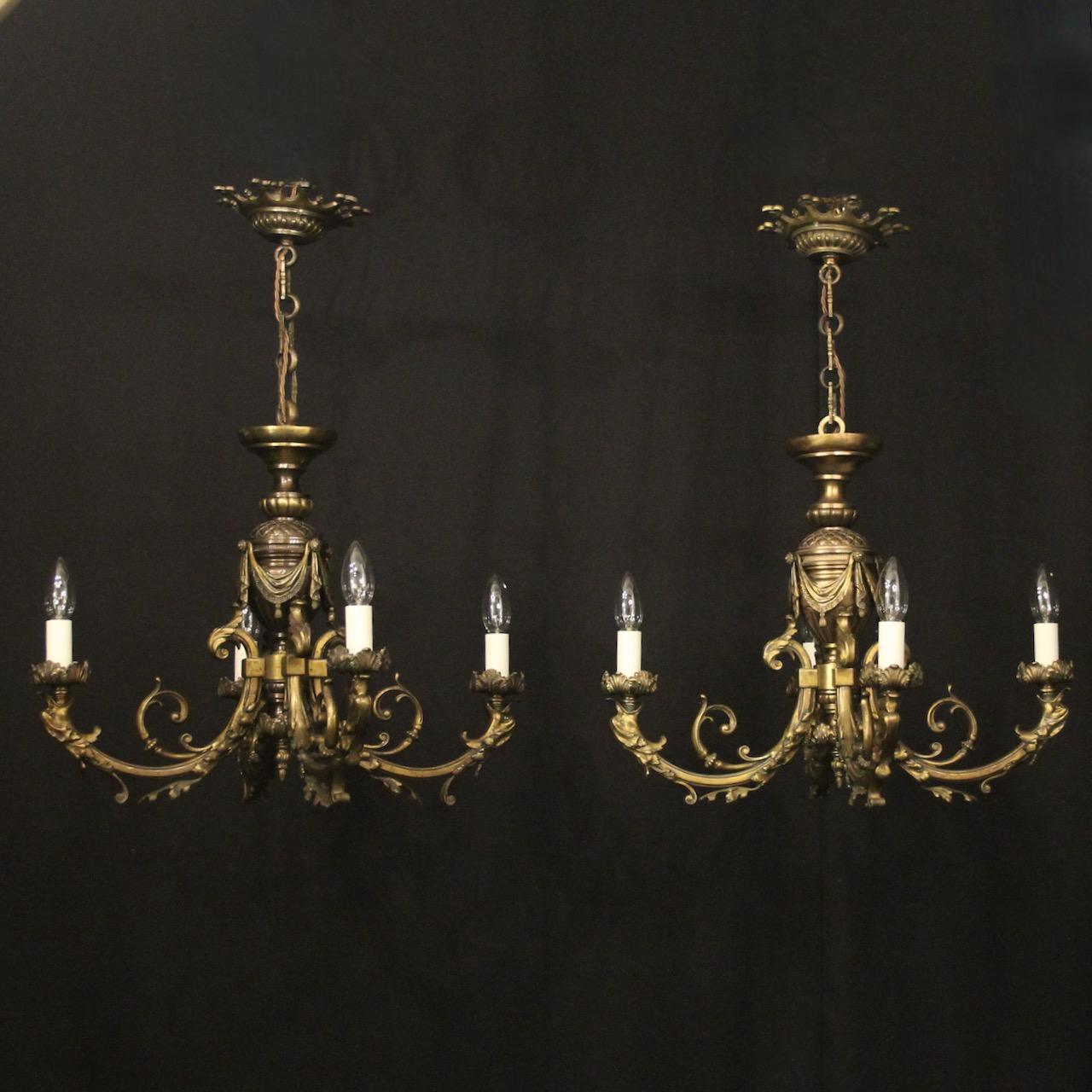 French Pair of Gilded Bronze 4 Light Chandeliers (1 of 10) French Pair of Gilded Bronze 4 Light Chandeliers (1 of 10)