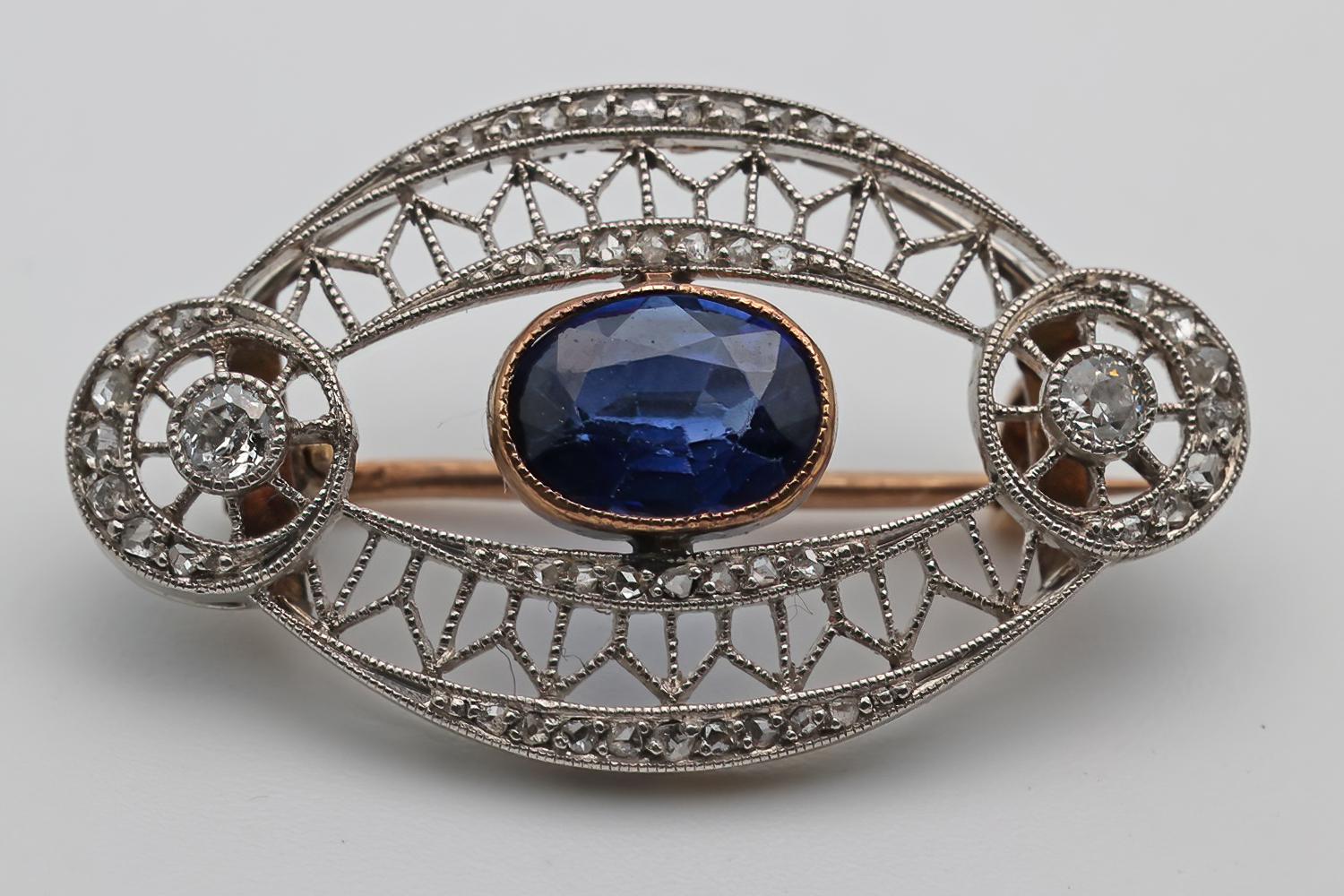 Edwardian Platinum, Diamond and Sapphire Brooch (1 of 3)